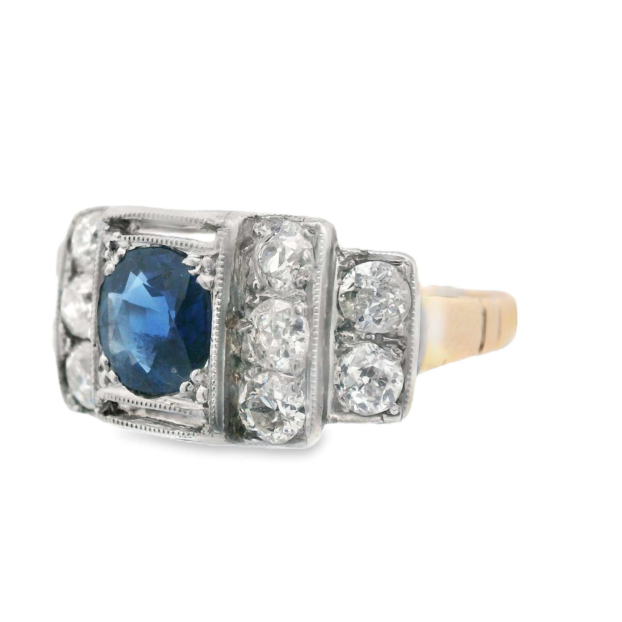Women's Platinum 14k Yellow Gold Sapphire and Diamond Ring For Sale