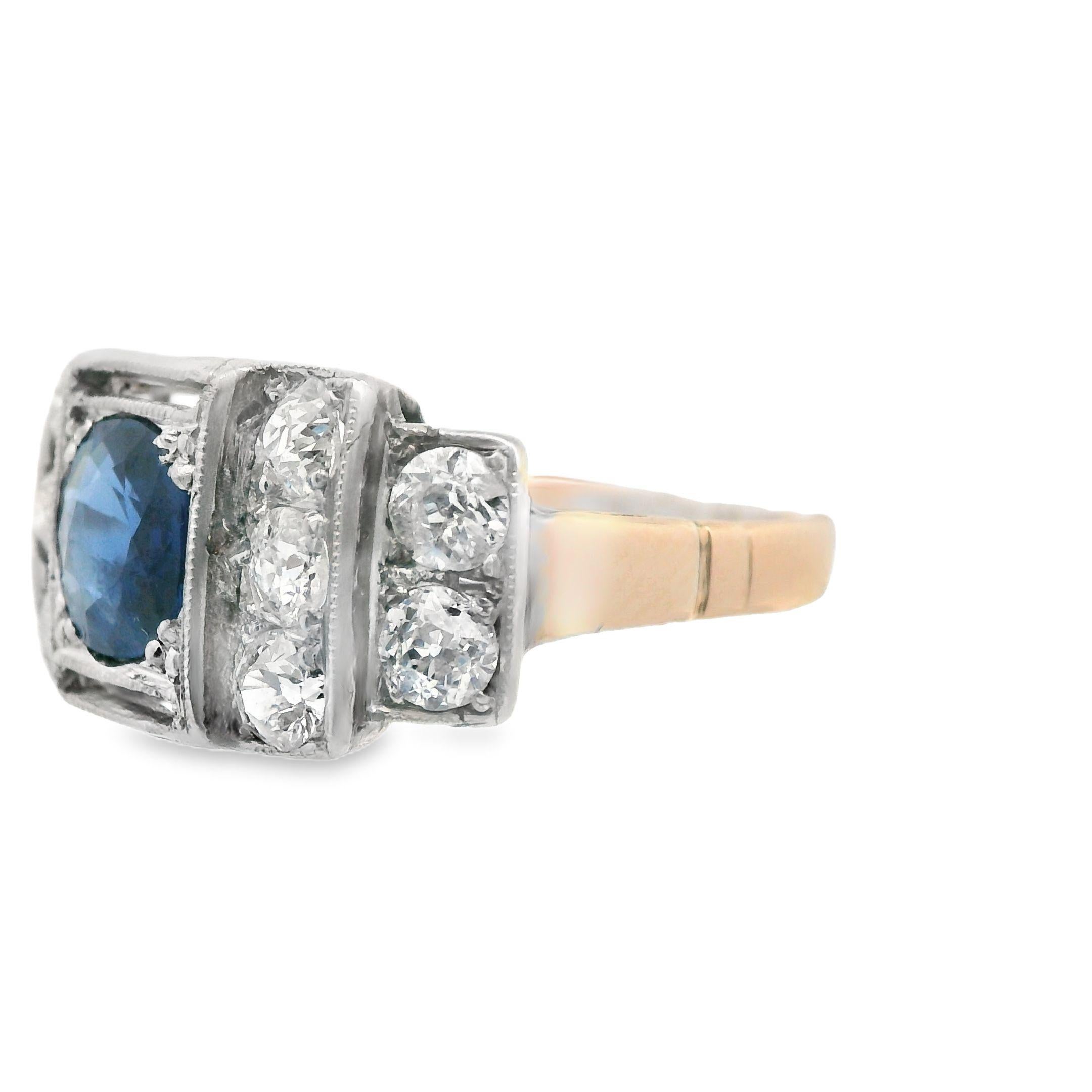 Platinum 14k Yellow Gold Sapphire and Diamond Ring For Sale 1