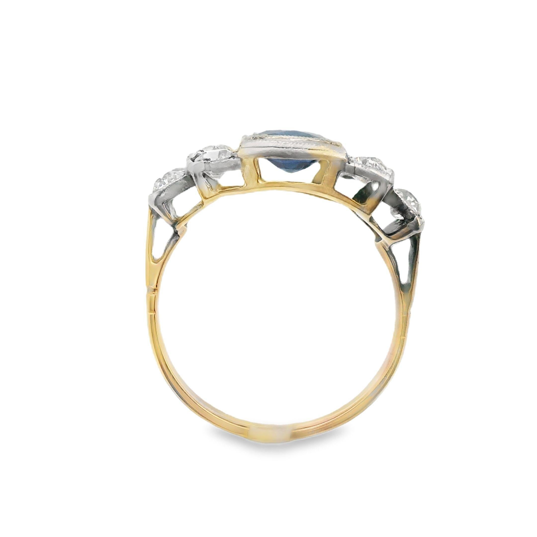 Platinum 14k Yellow Gold Sapphire and Diamond Ring For Sale 3