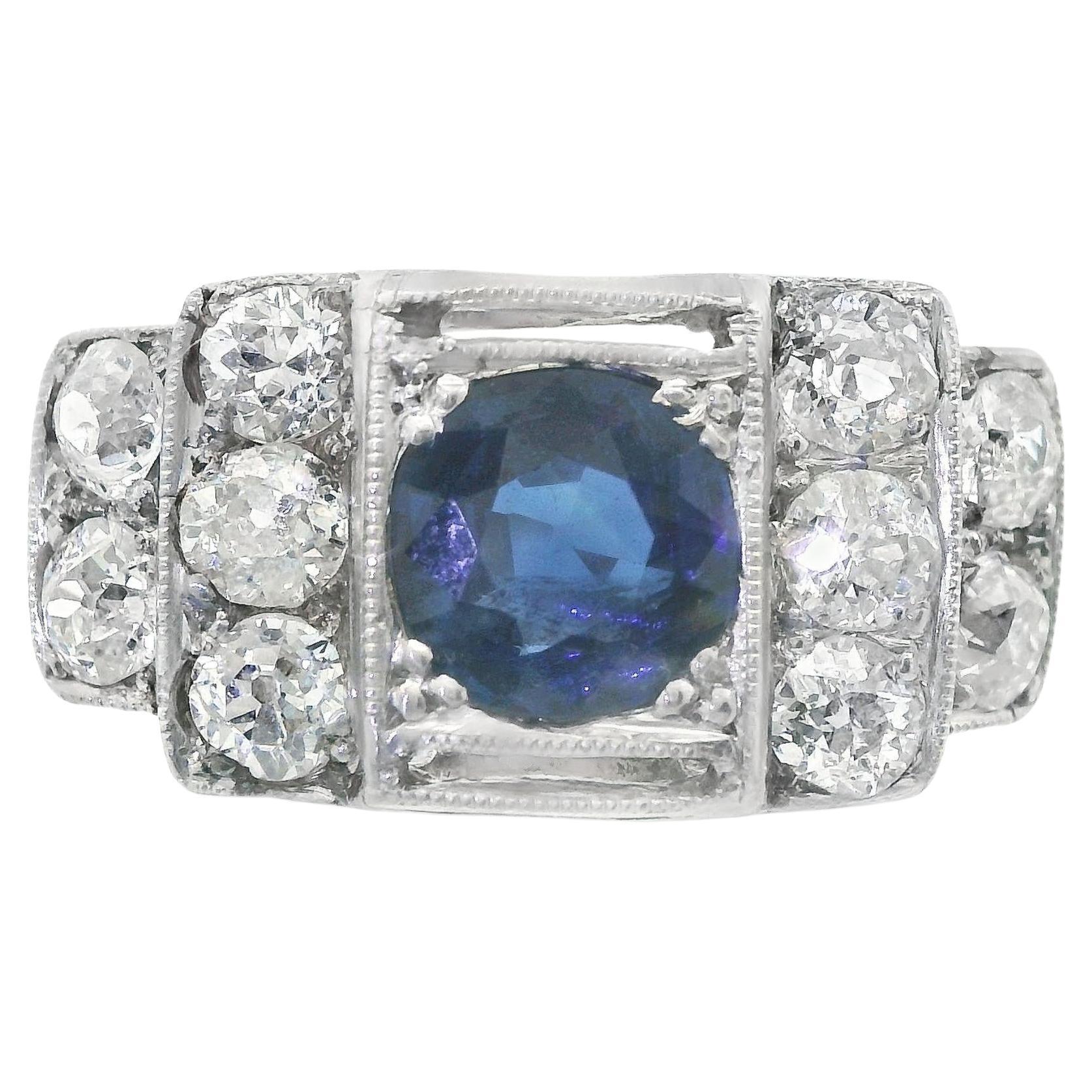Platinum 14k Yellow Gold Sapphire and Diamond Ring