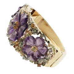Diamante, rubino, zaffiro, tsavoriti, peridoti, ametiste Bracciale in oro e argento
