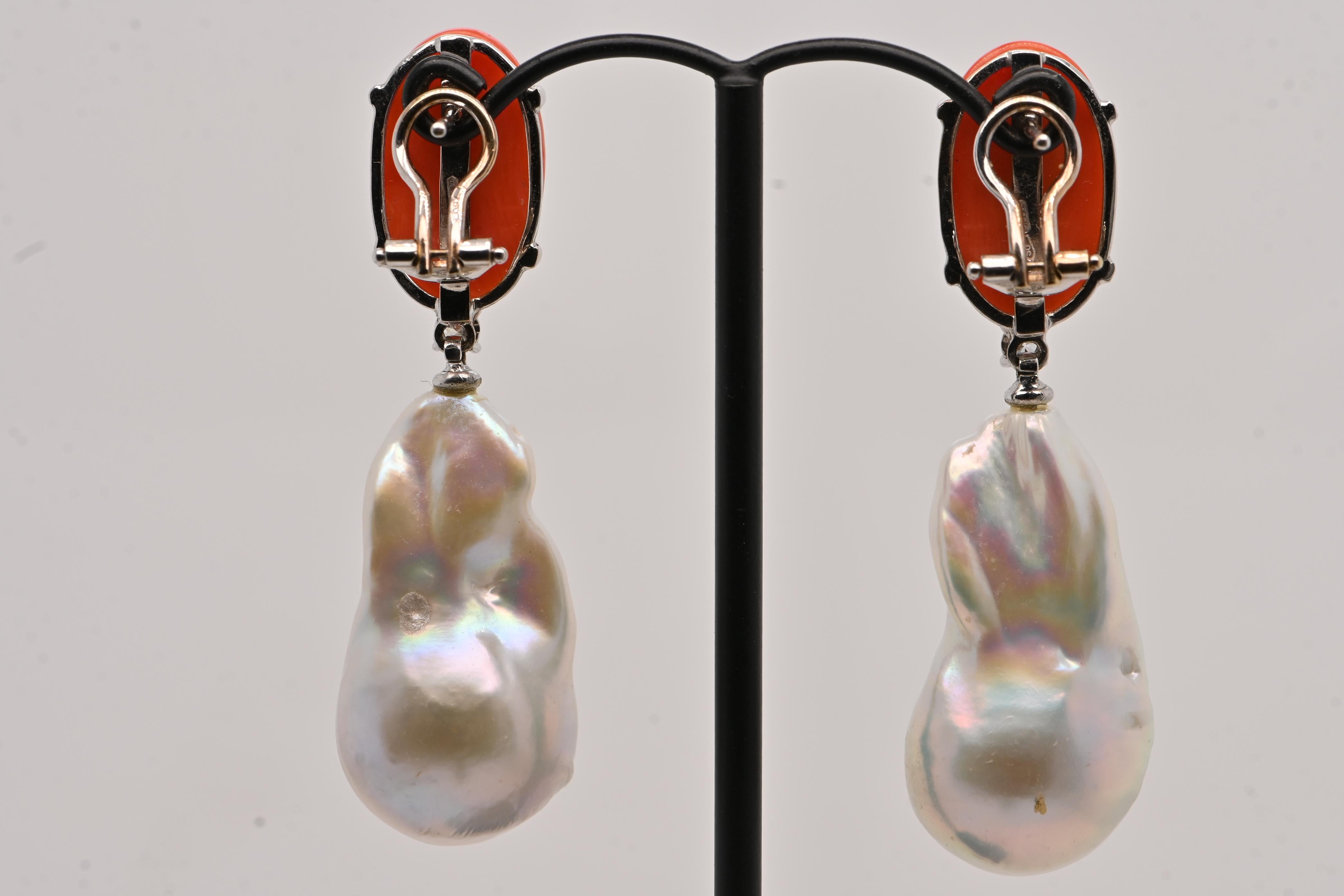 Diamantes 0,14 Quilates Pendientes Perlas Barrocas Oro Amarillo Barroco en venta