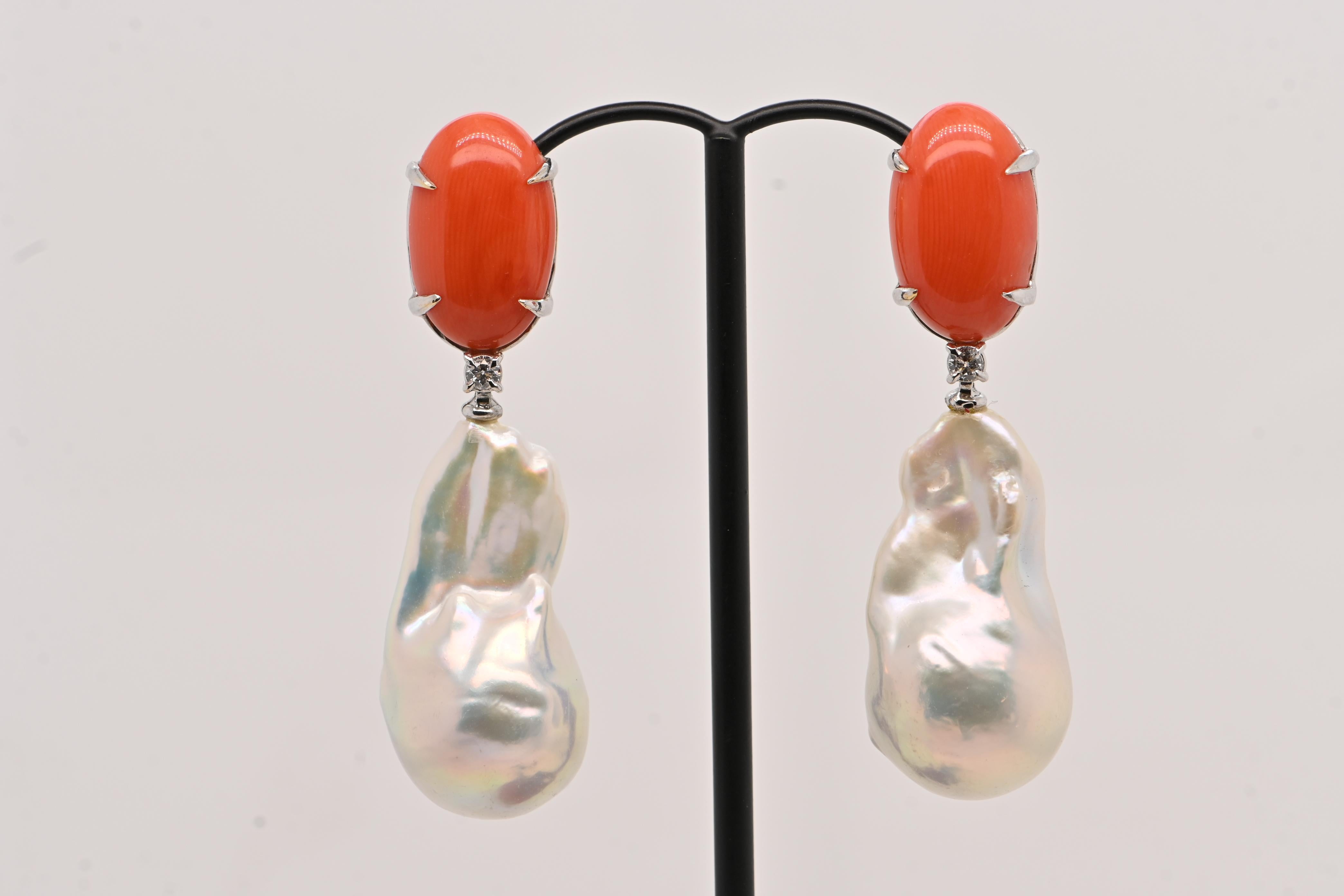 Diamantes 0,14 Quilates Pendientes Perlas Barrocas Oro Amarillo en Nuevo estado para la venta en Vannes, FR