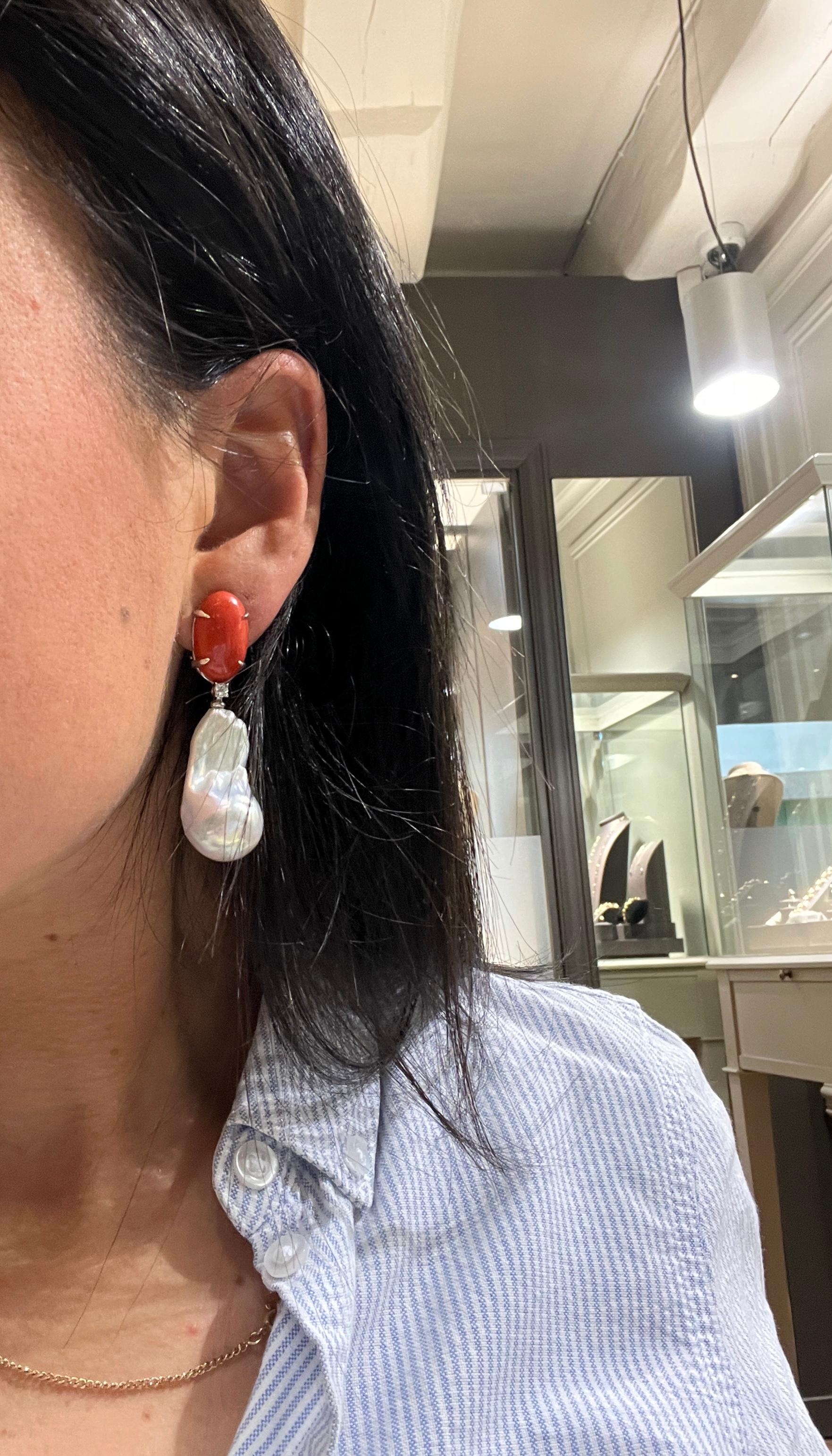 De las mujeres Diamantes 0,14 Quilates Pendientes Perlas Barrocas Oro Amarillo en venta