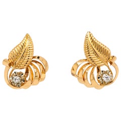 Diamonds 0.5 Carat on Shape Leaf Yellow Gold 18 Karat Stud Earrings