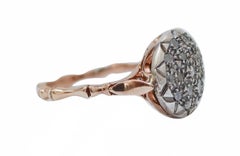 Diamonds, 14 Karat Rose Gold and Silver Retrò Ring.
