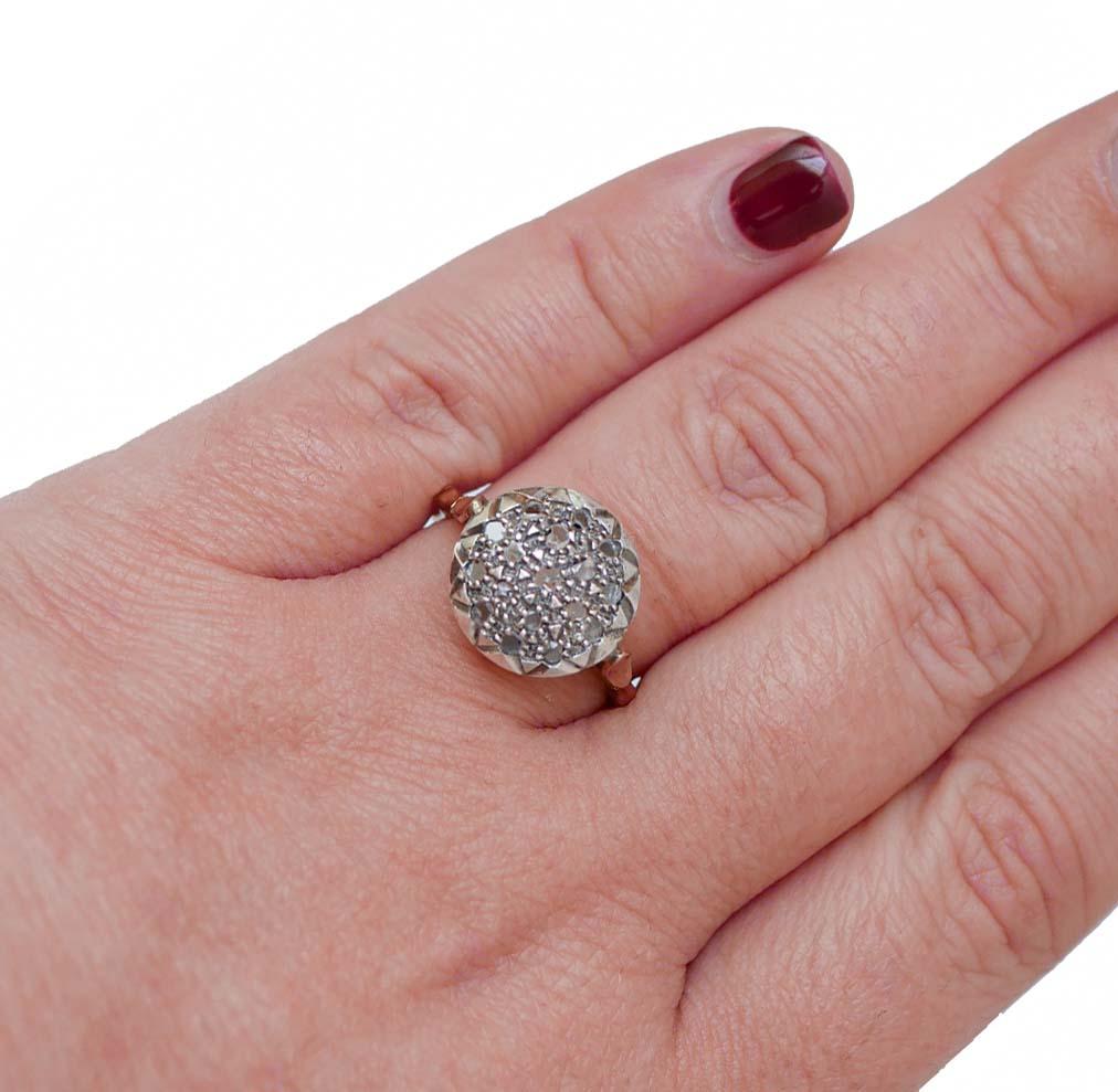 Diamanti, anello Retrò in oro rosa 14 carati e argento. In condizioni buone in vendita a Marcianise, Marcianise (CE)