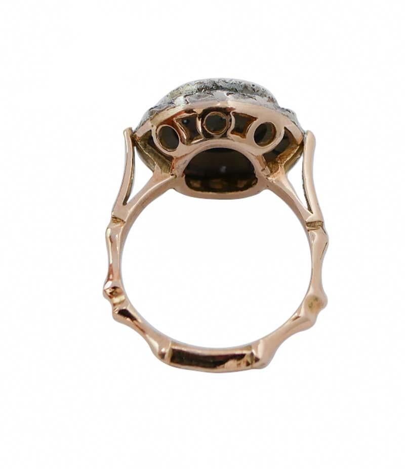 Rétro Anello con diamanti, oro rosa 14 carati e argento.