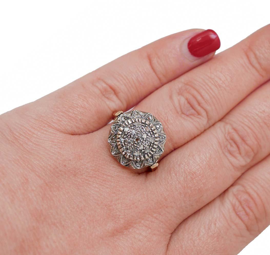 Anello con diamanti, oro rosa 14 carati e argento. In condizioni buone a Marcianise, Marcianise (CE)