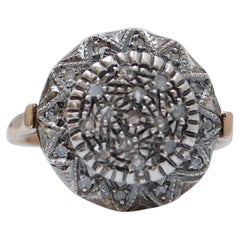 Vintage Diamonds, 14 Karat Rose Gold and Silver Ring.