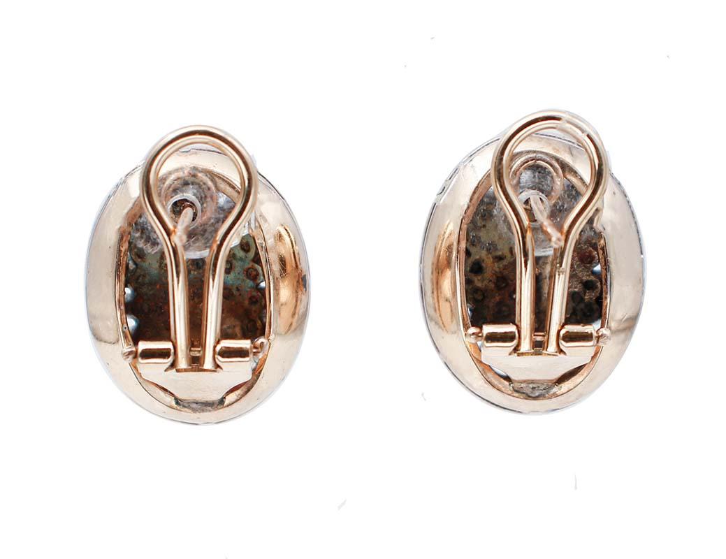 Retro Diamonds, 14 Karat Rose Gold and Silver Stud Earrings For Sale