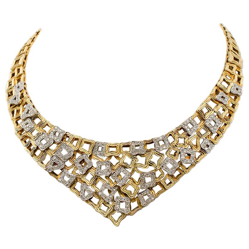 Halskette aus 14 Karat Weiß- und Gelbgold mit Diamanten