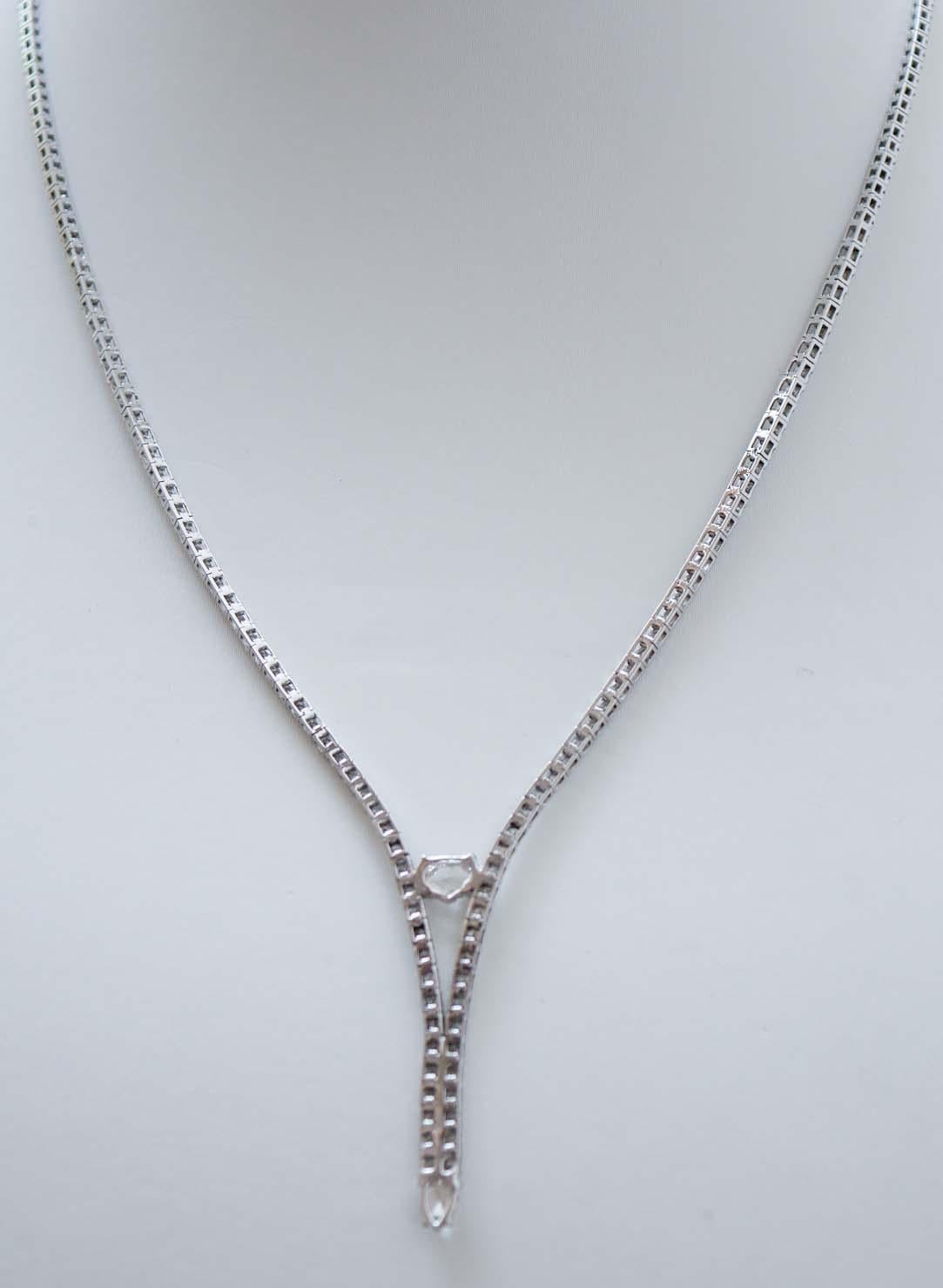 Diamanten, Tennis-Halskette aus 14 Karat Weißgold. (Retro) im Angebot