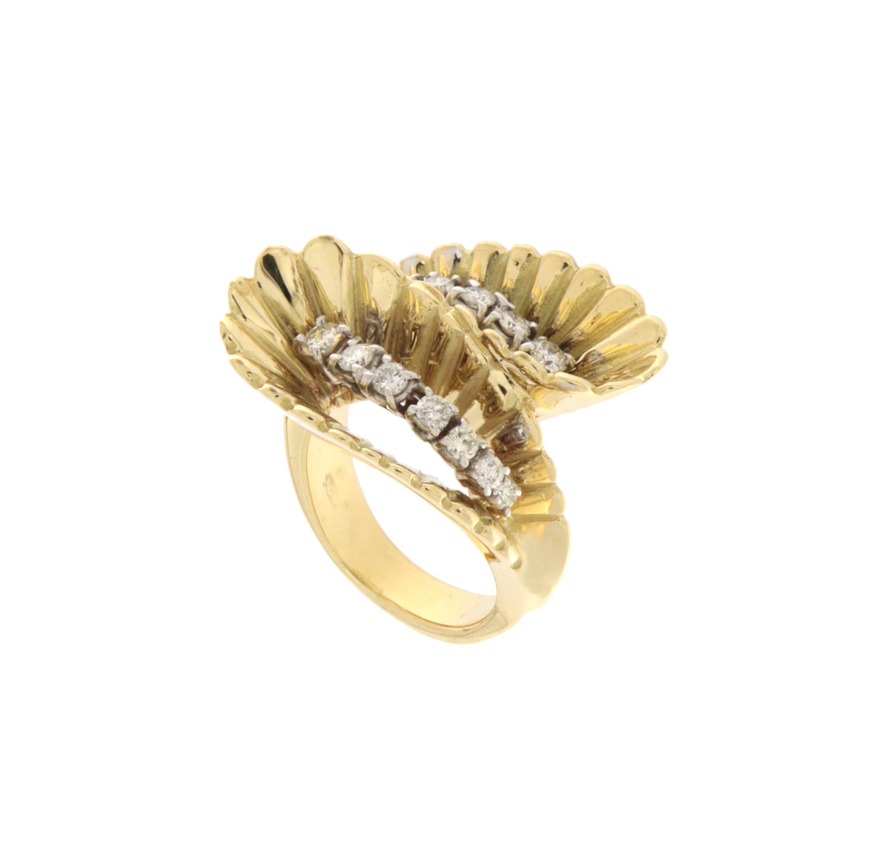 Bague de cocktail en or jaune et blanc 14 carats avec diamants