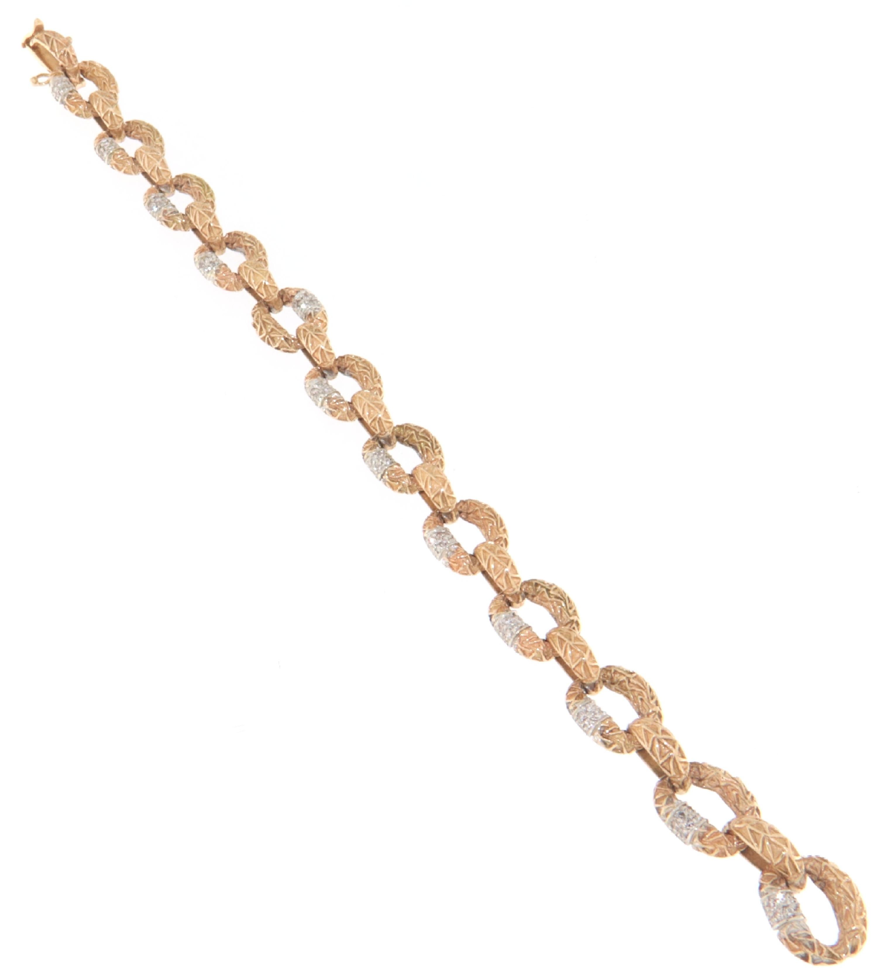 Artisan Diamonds 14 Karat Yellow And White Gold Cuff Bracelet For Sale