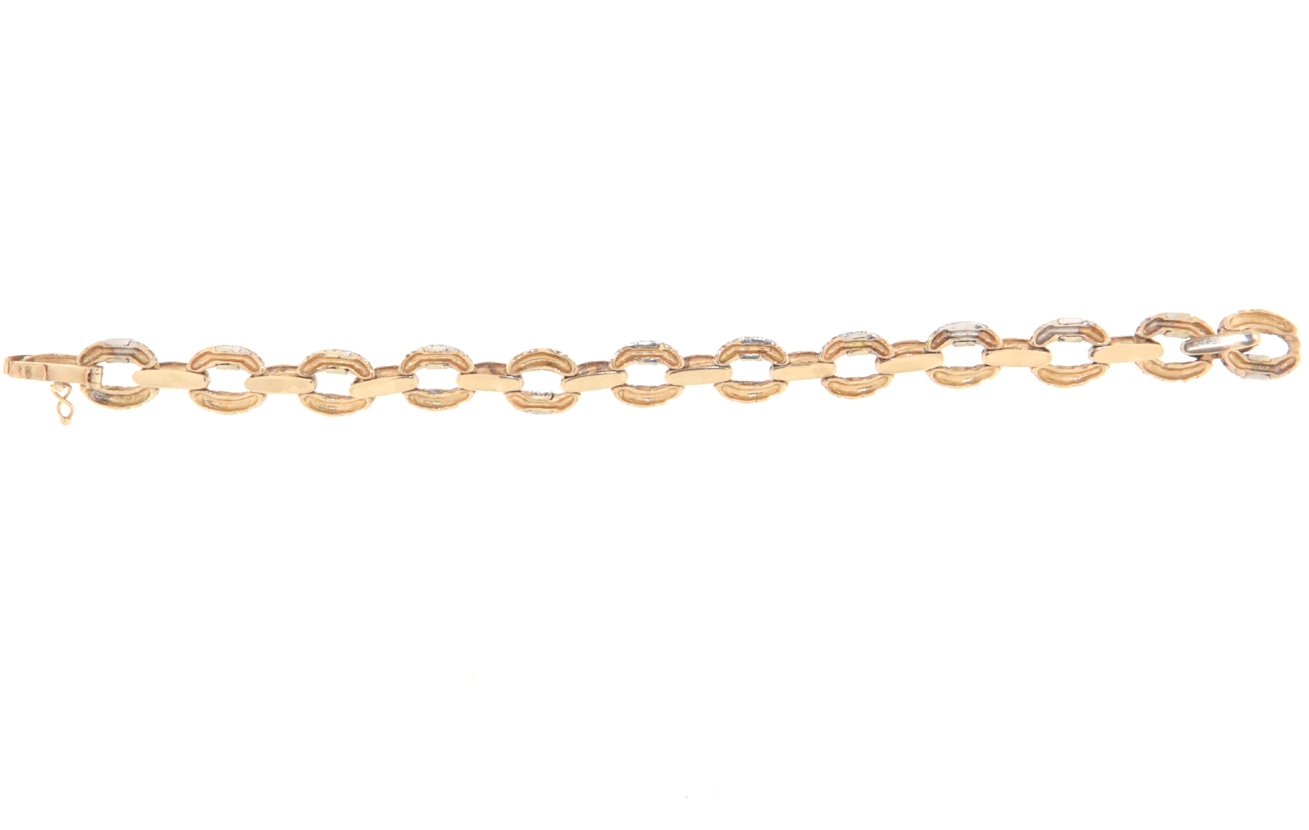 Diamonds 14 Karat Yellow And White Gold Cuff Bracelet In New Condition For Sale In Marcianise, IT