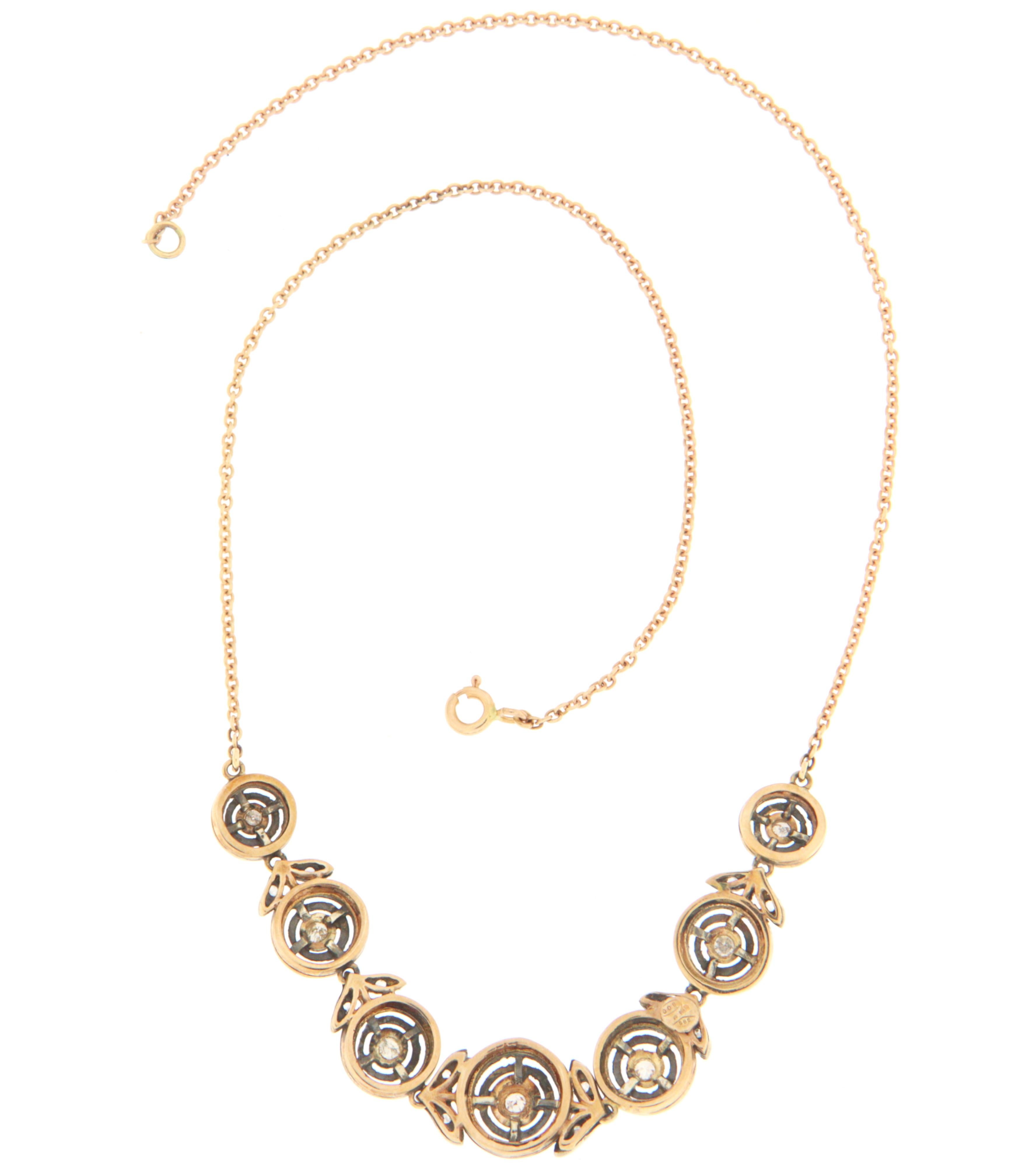 Choker-Halskette mit Diamanten aus 14 Karat Gelbgold (Alteuropäischer Schliff) im Angebot