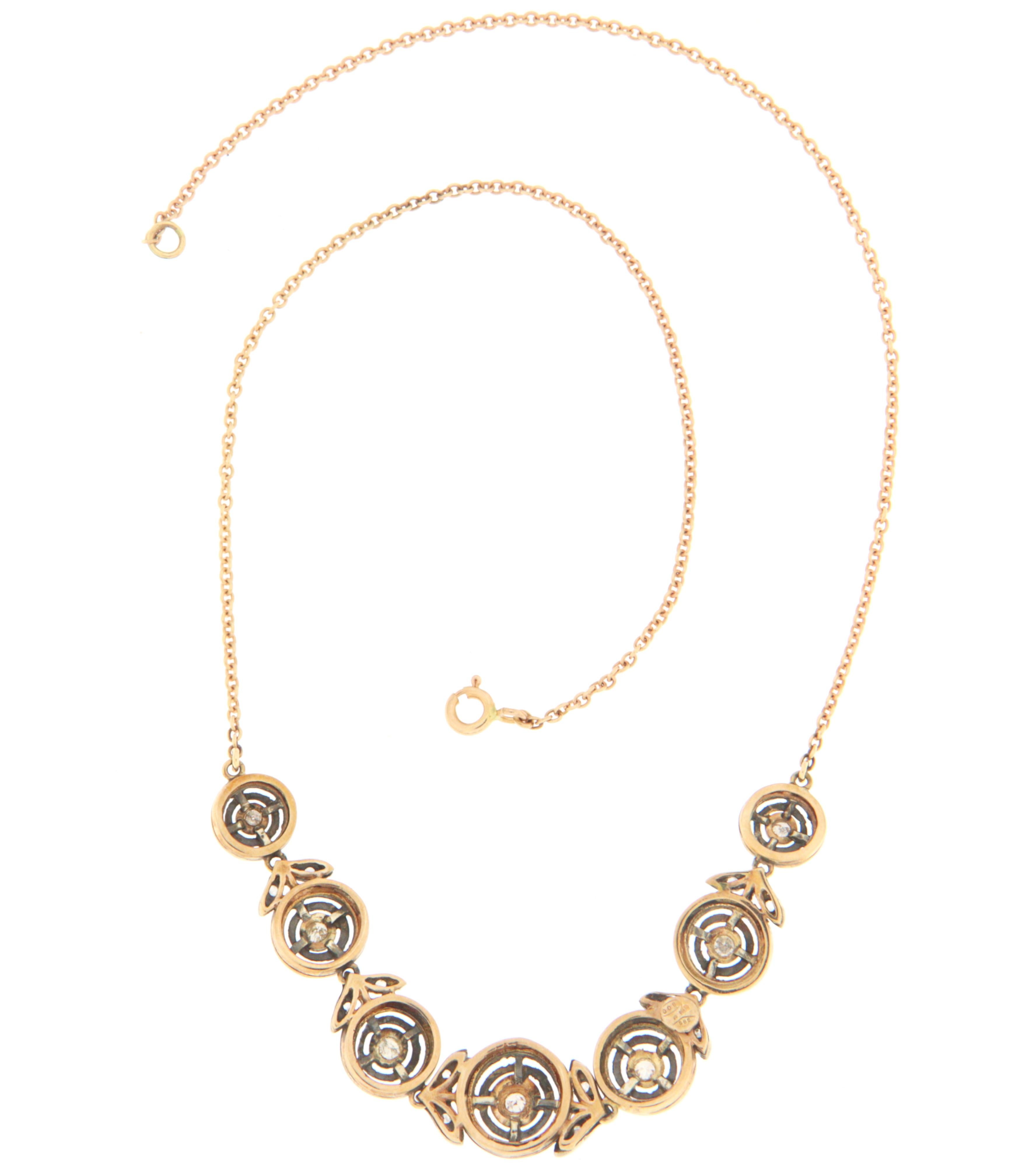 Old European Cut Diamonds 14 Karat Yellow Gold Choker Necklace For Sale