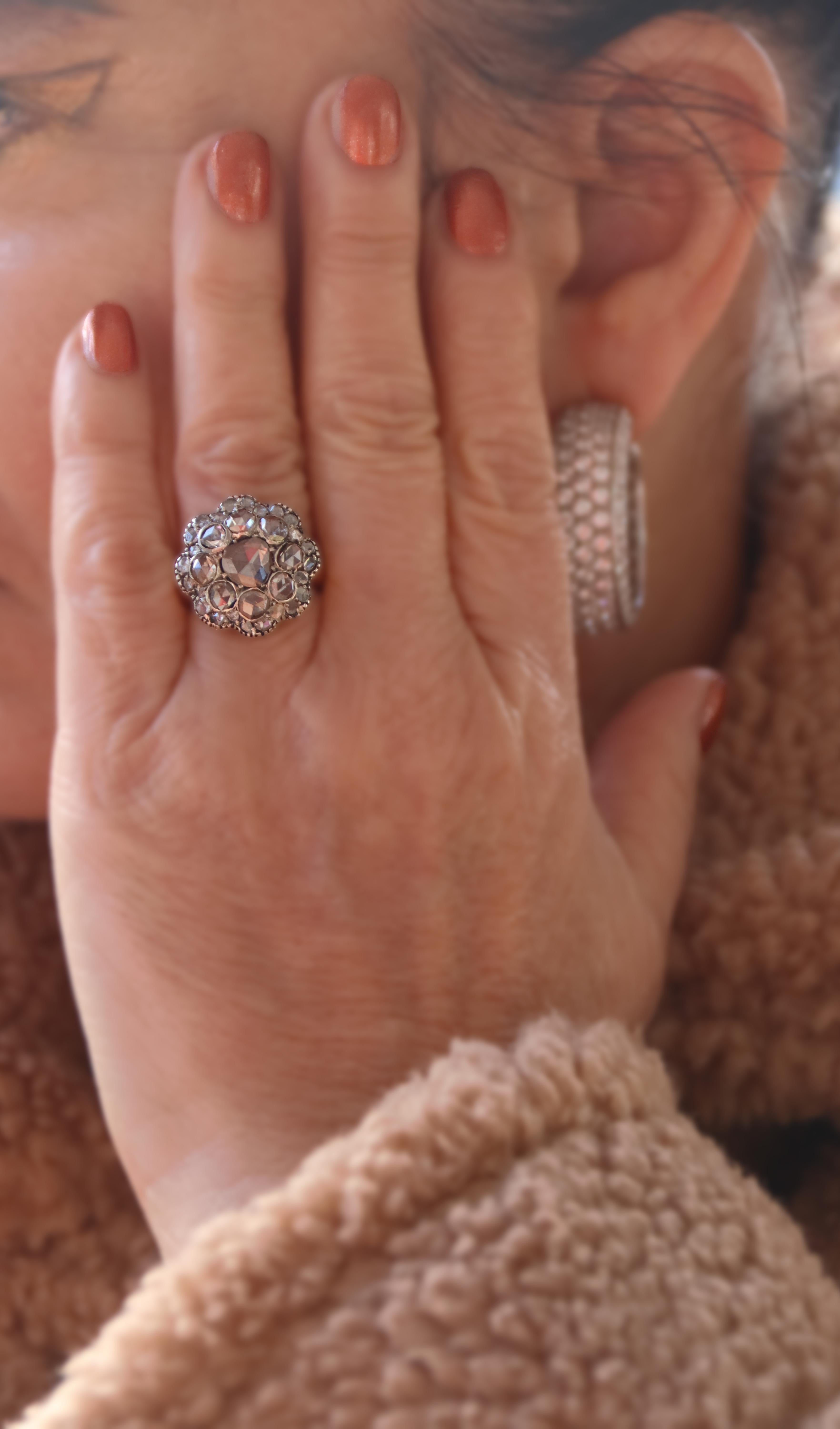 Diamonds 14 Karat Yellow Gold Cocktail Ring For Sale 1