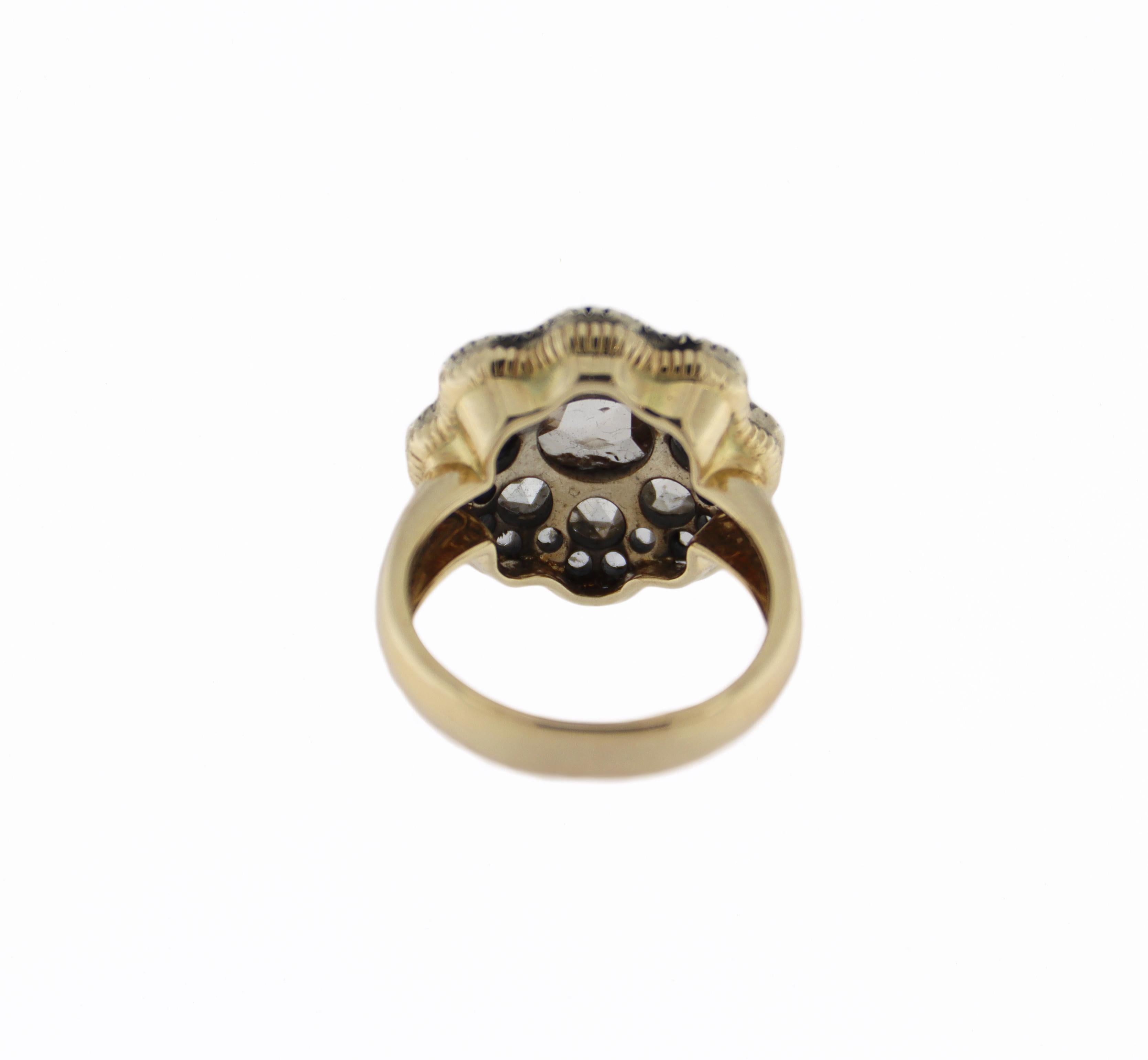 Diamonds 14 Karat Yellow Gold Cocktail Ring For Sale 6