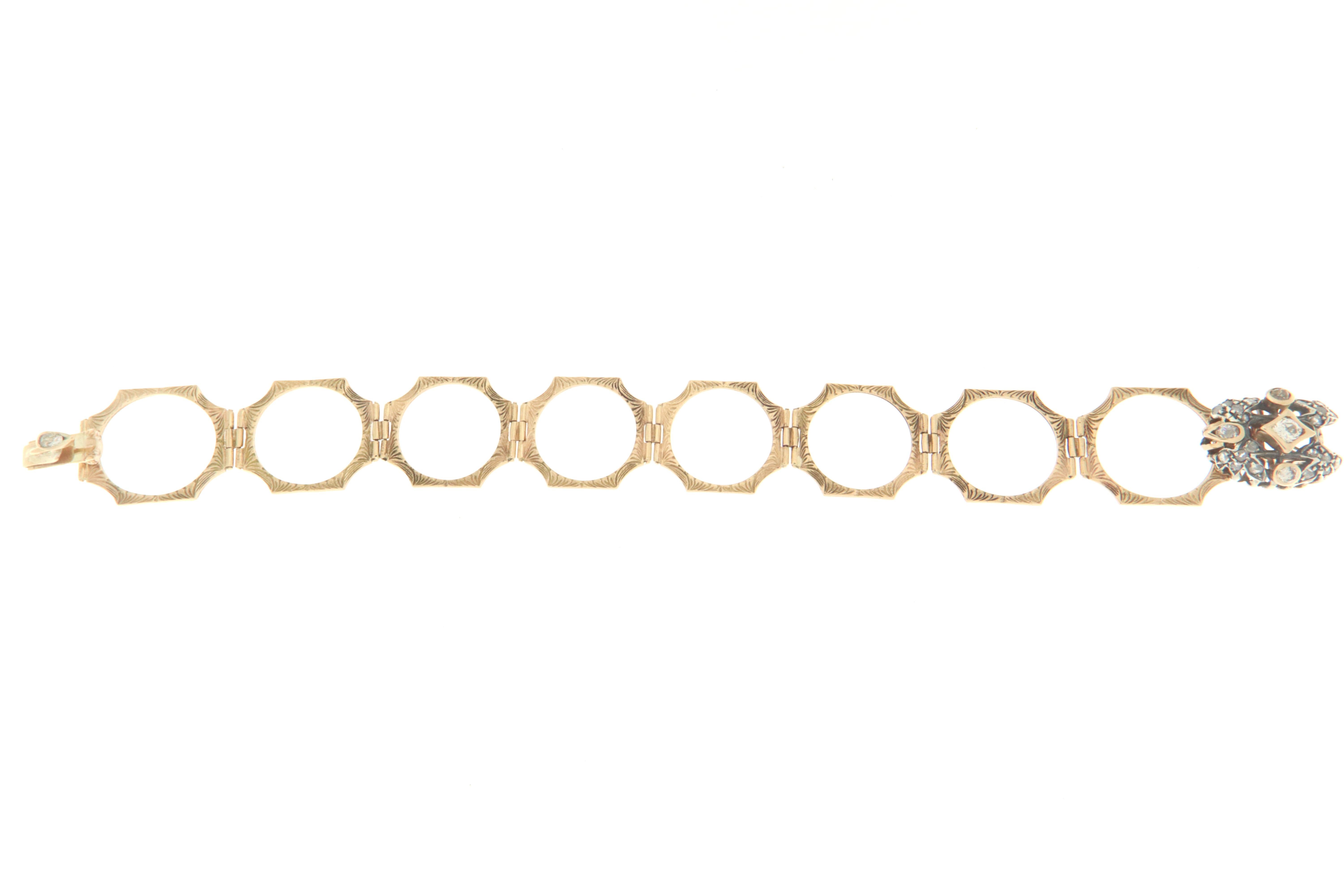 Rose Cut Diamonds 14 Karat Yellow Gold Convertible Ring Bracelet For Sale