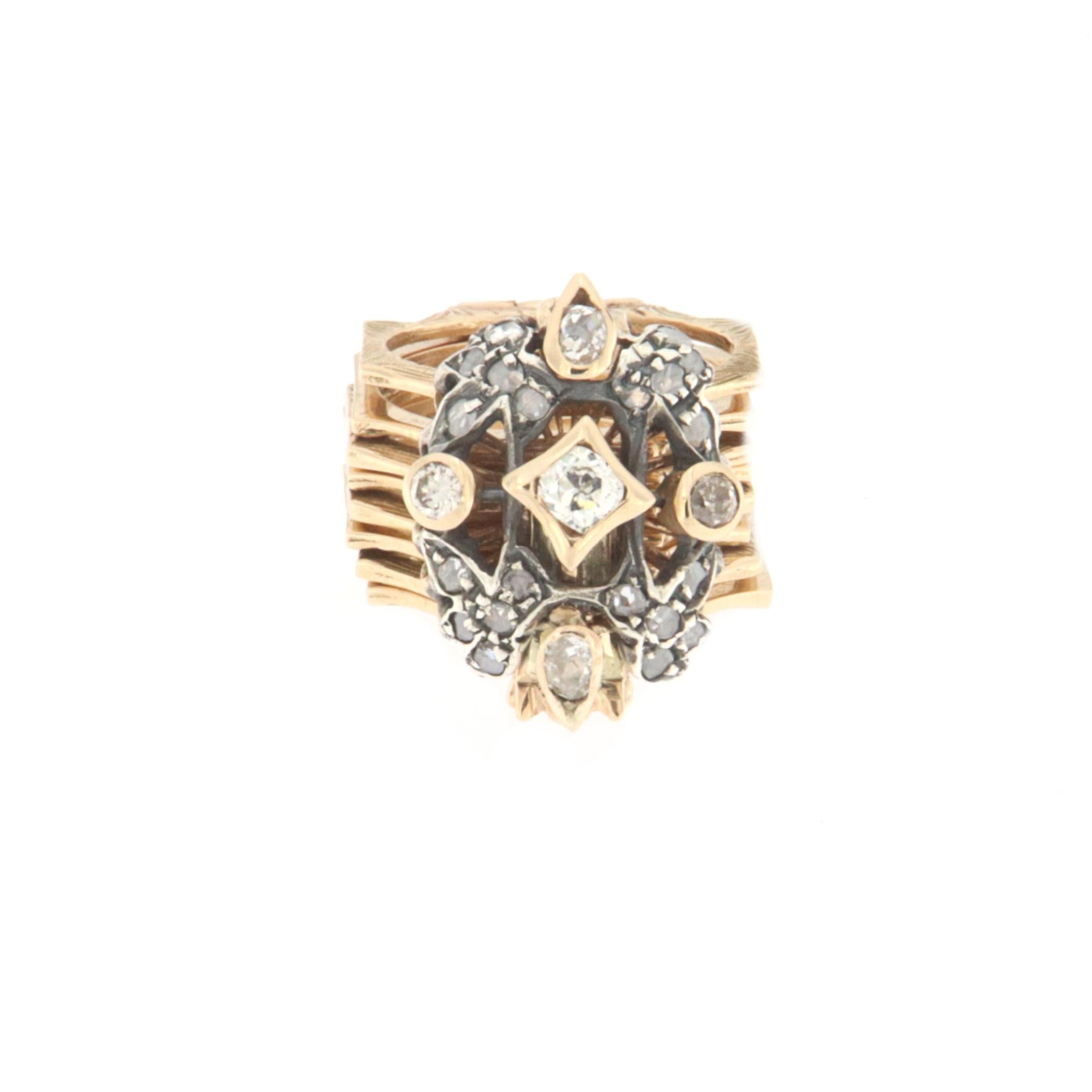 Women's Diamonds 14 Karat Yellow Gold Convertible Ring Bracelet For Sale