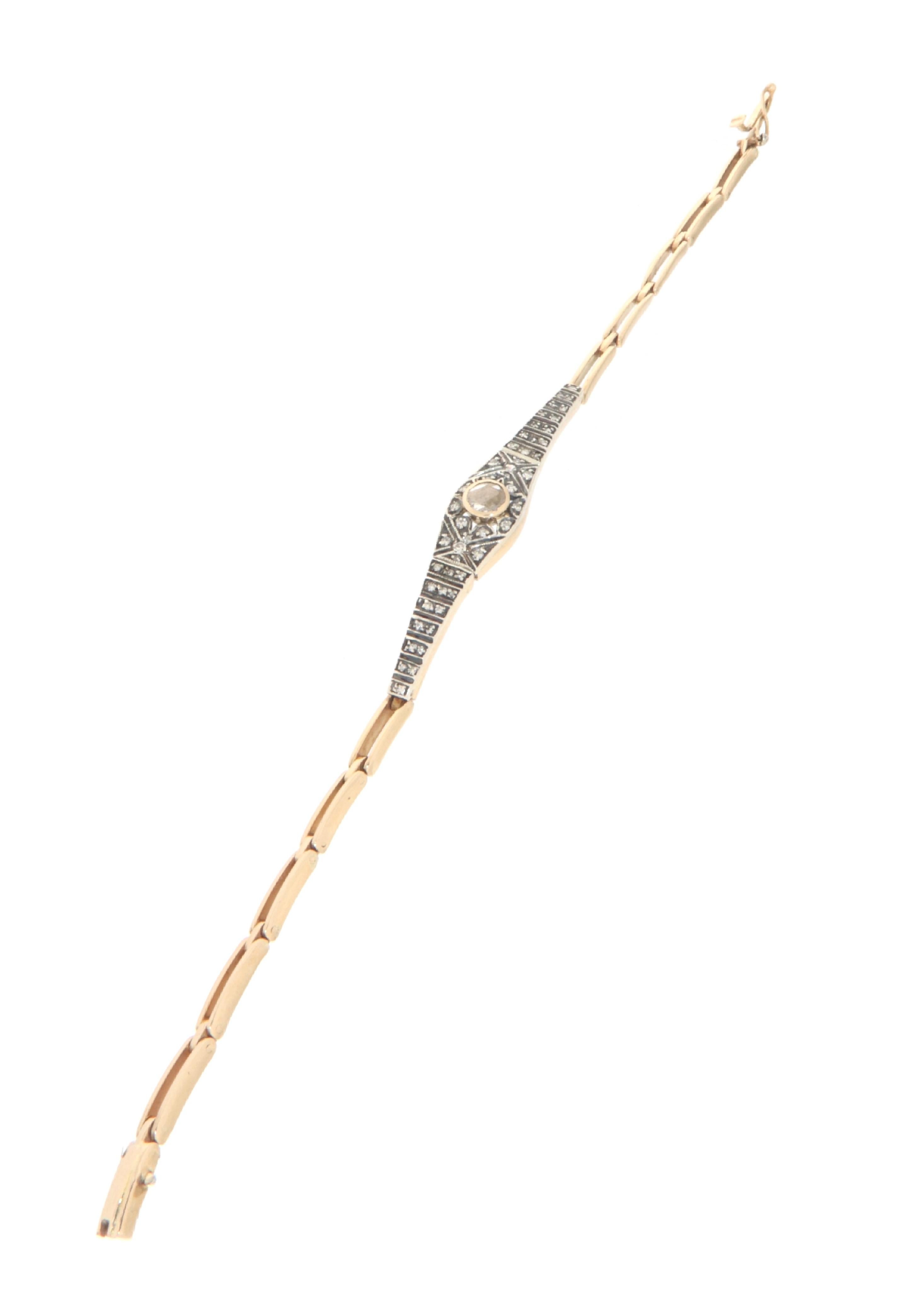 Brilliant Cut Diamonds 14 Karat Yellow Gold Cuff Bracelet For Sale