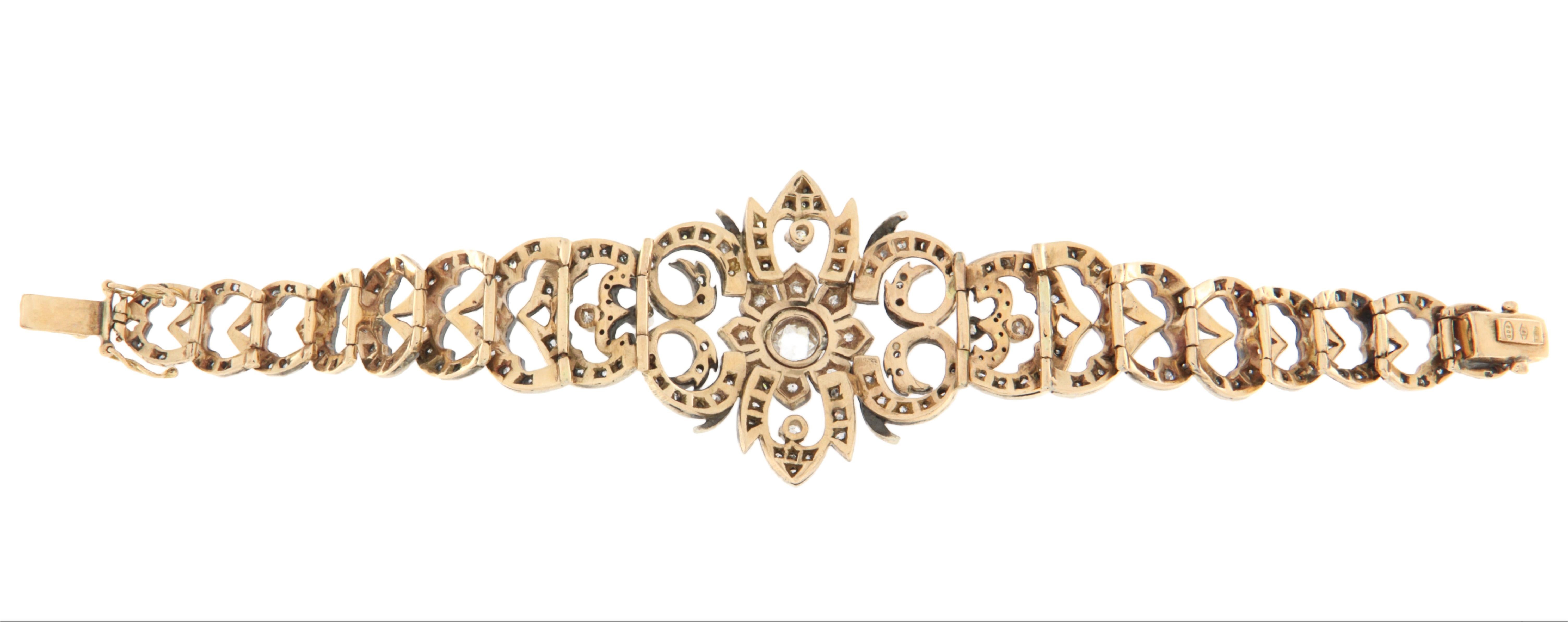 Brazalete de oro amarillo de 14 quilates con diamantes Corte rosa en venta