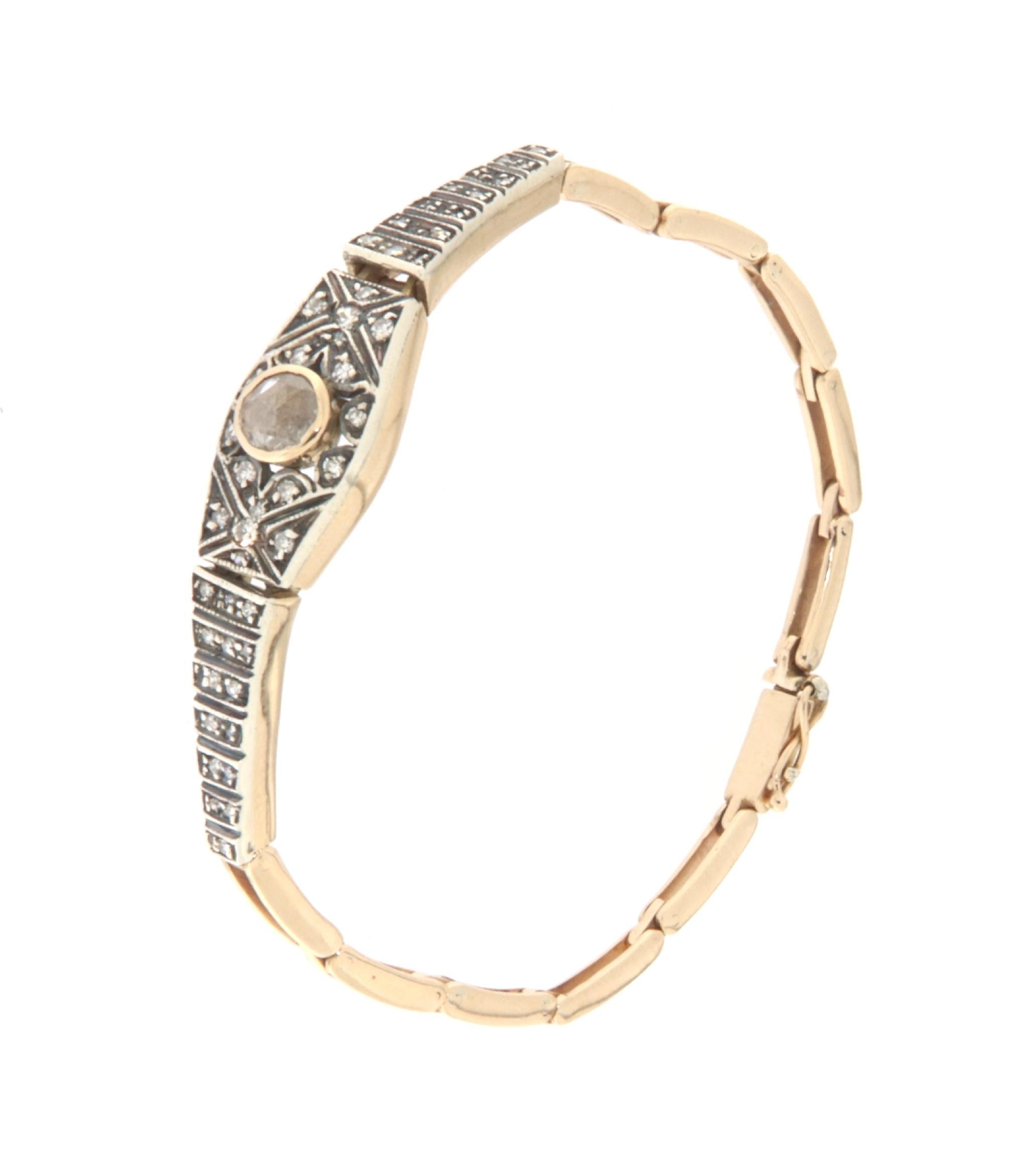Diamonds 14 Karat Yellow Gold Cuff Bracelet In New Condition For Sale In Marcianise, IT