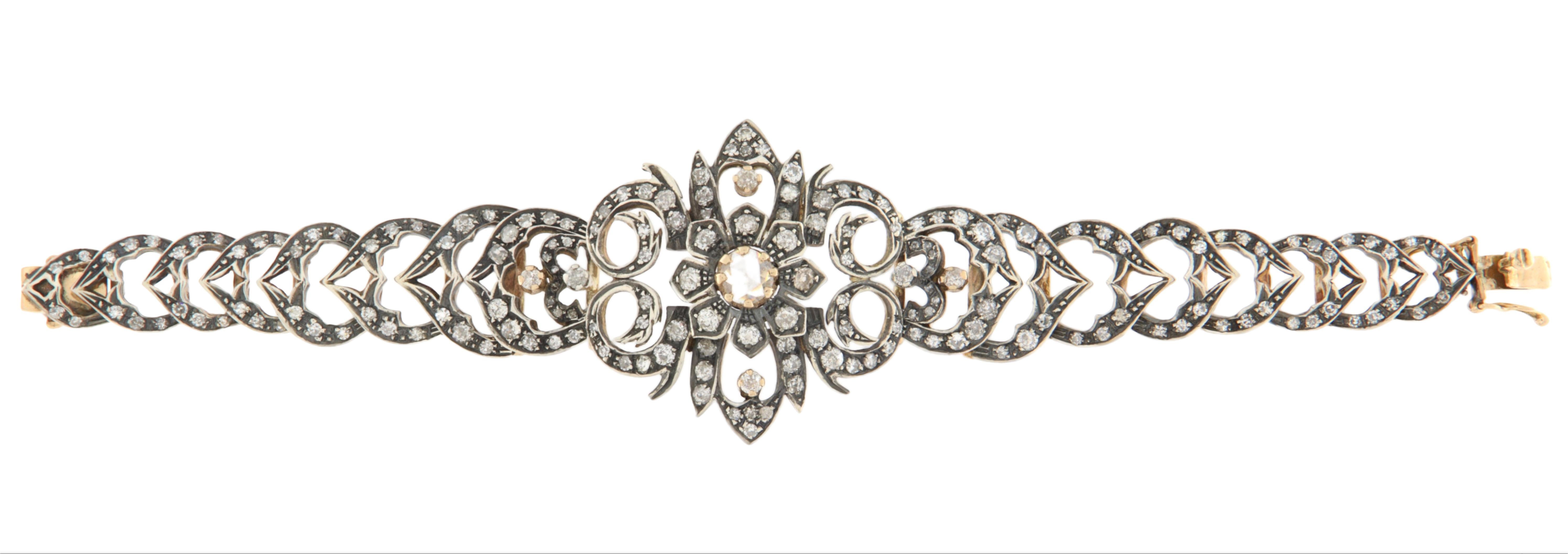 De las mujeres Brazalete de oro amarillo de 14 quilates con diamantes en venta