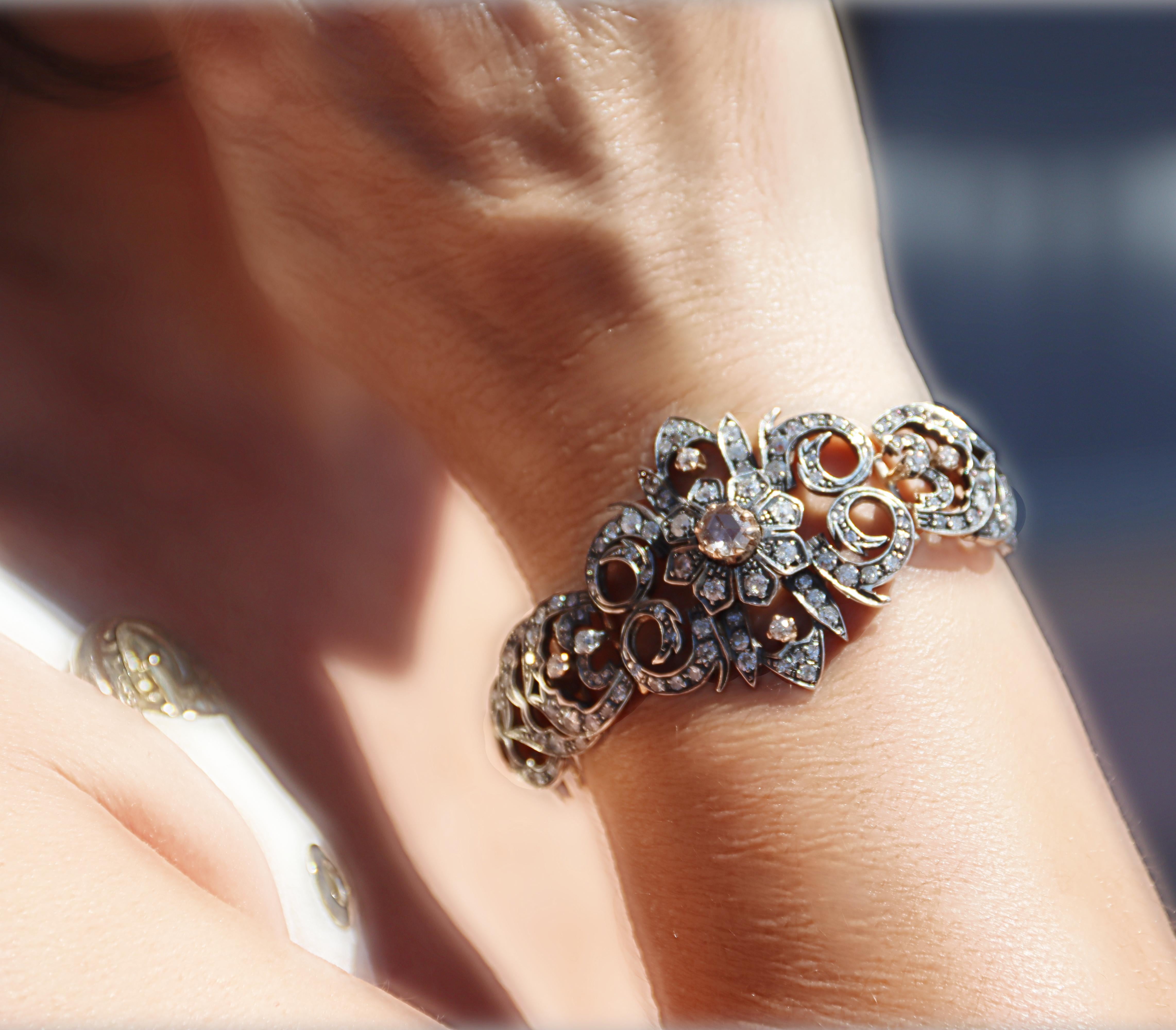 Brazalete de oro amarillo de 14 quilates con diamantes en venta 1