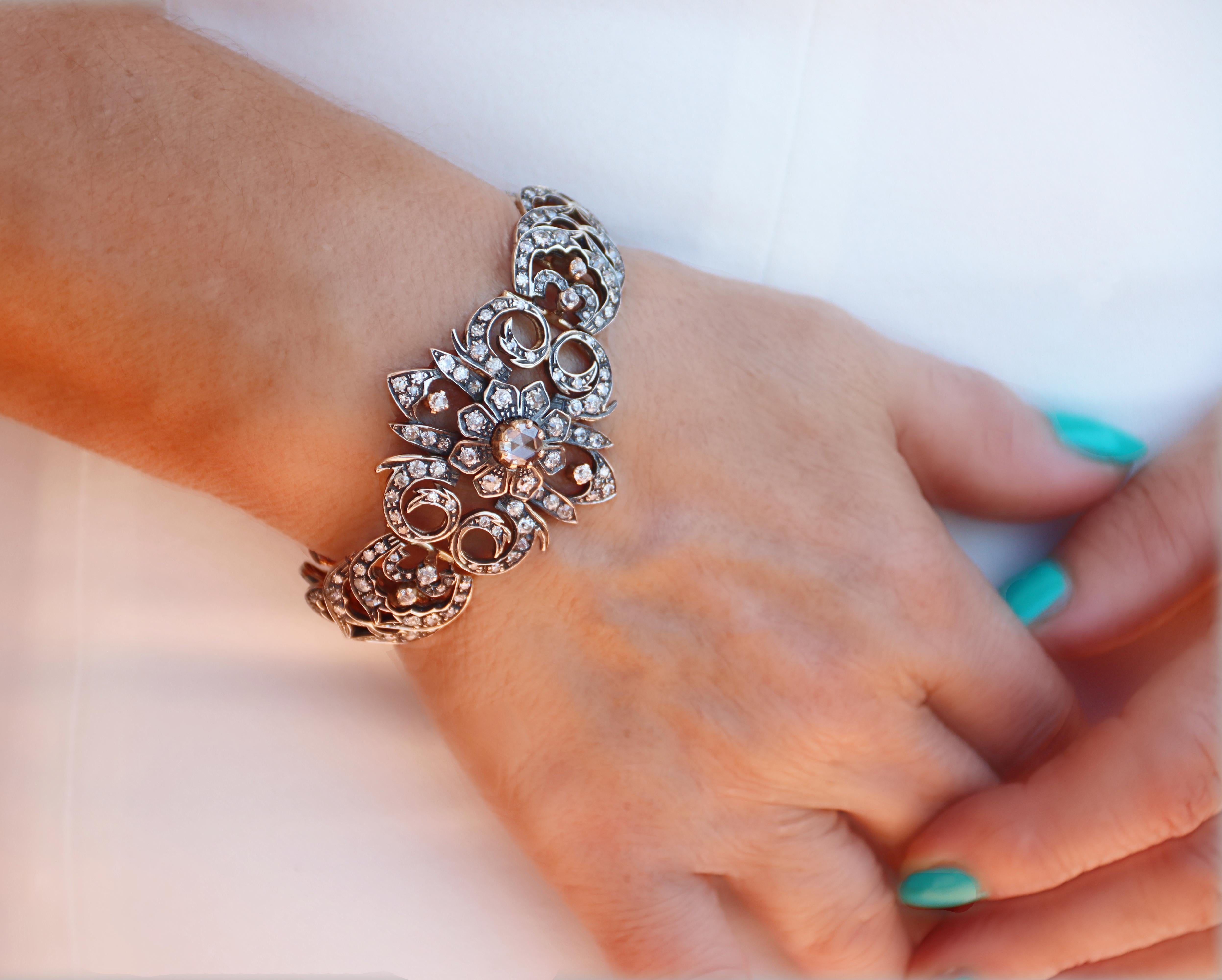 Brazalete de oro amarillo de 14 quilates con diamantes en venta 2