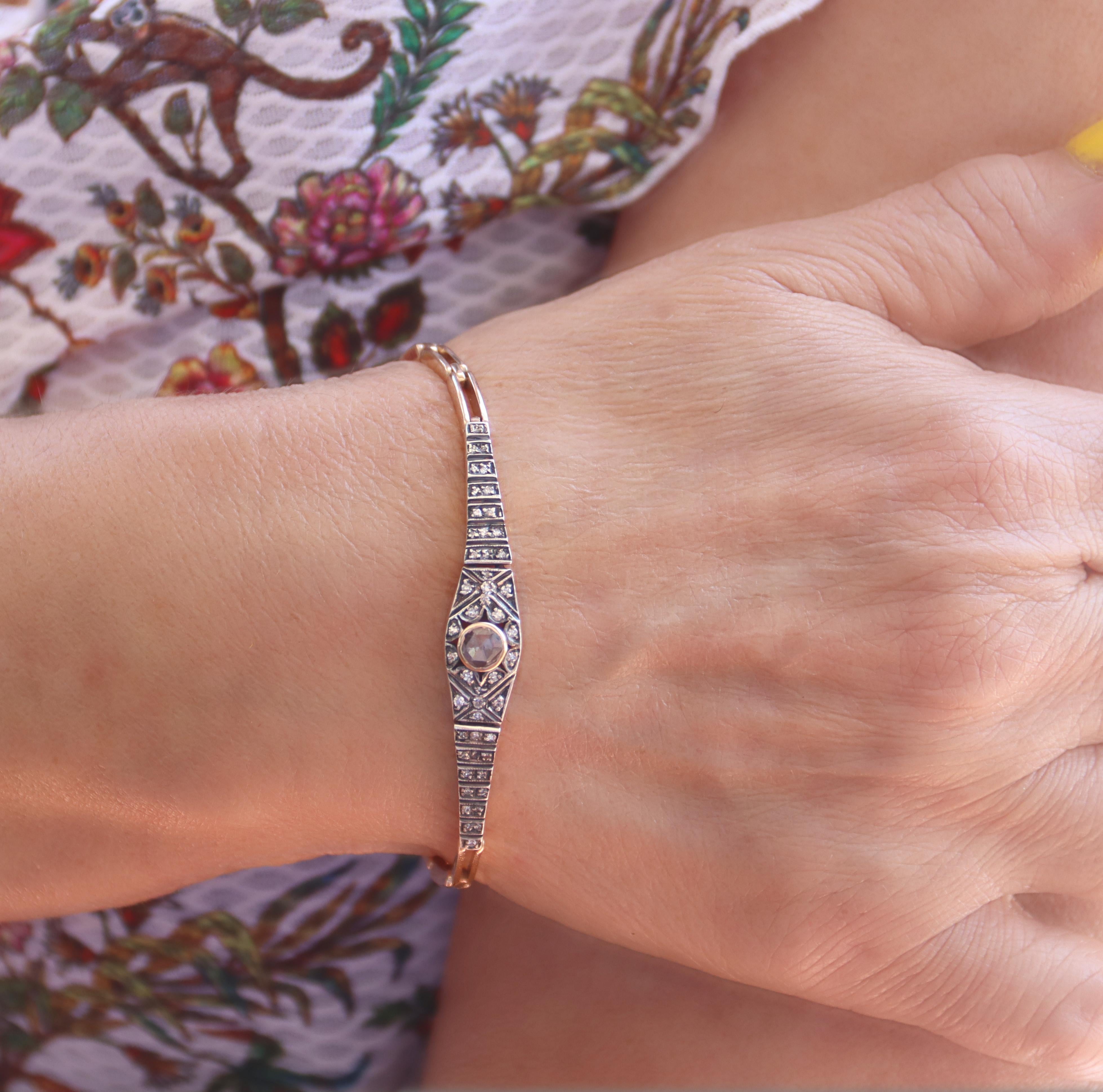 Diamonds 14 Karat Yellow Gold Cuff Bracelet For Sale 3