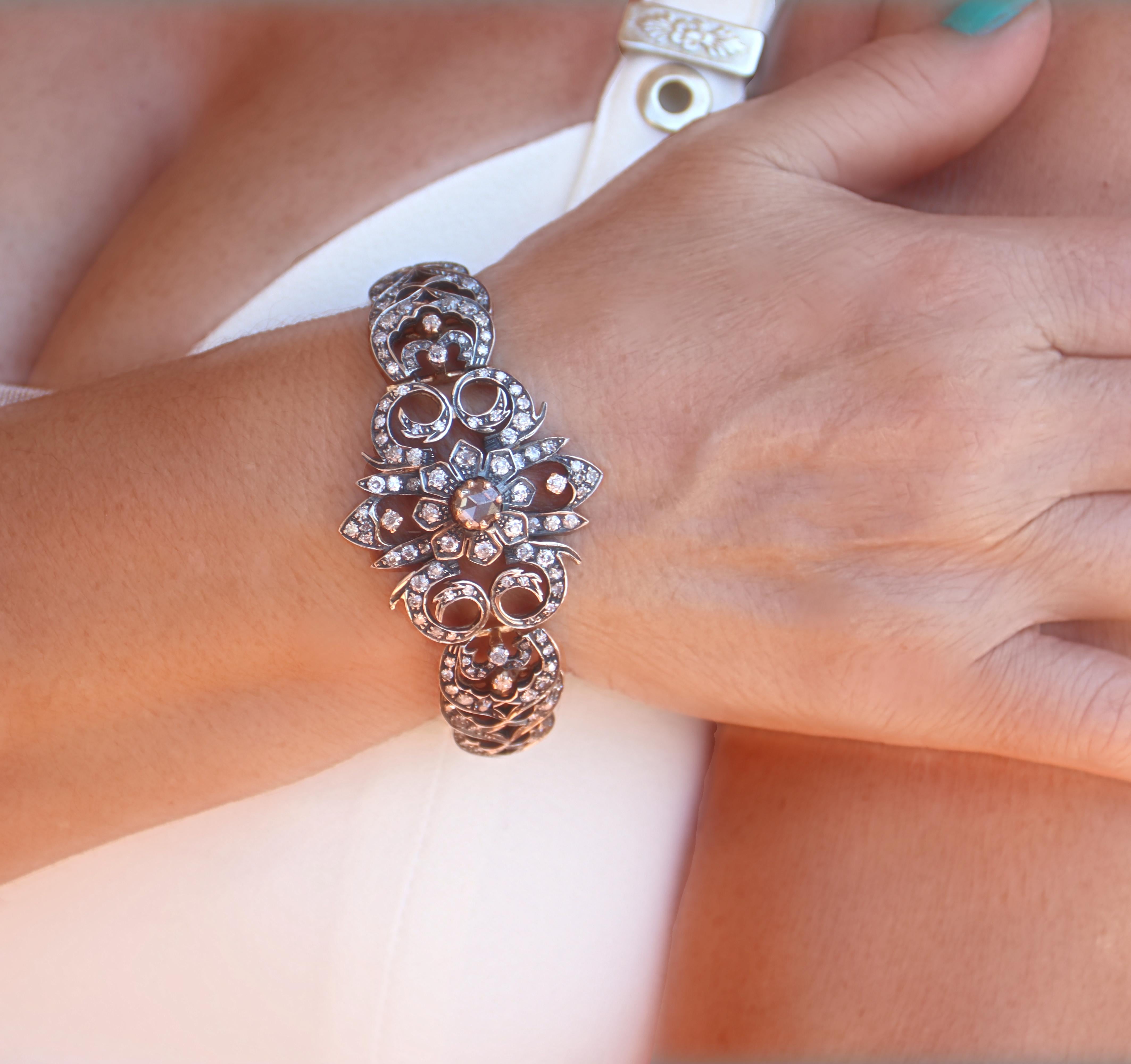 Brazalete de oro amarillo de 14 quilates con diamantes en venta 3
