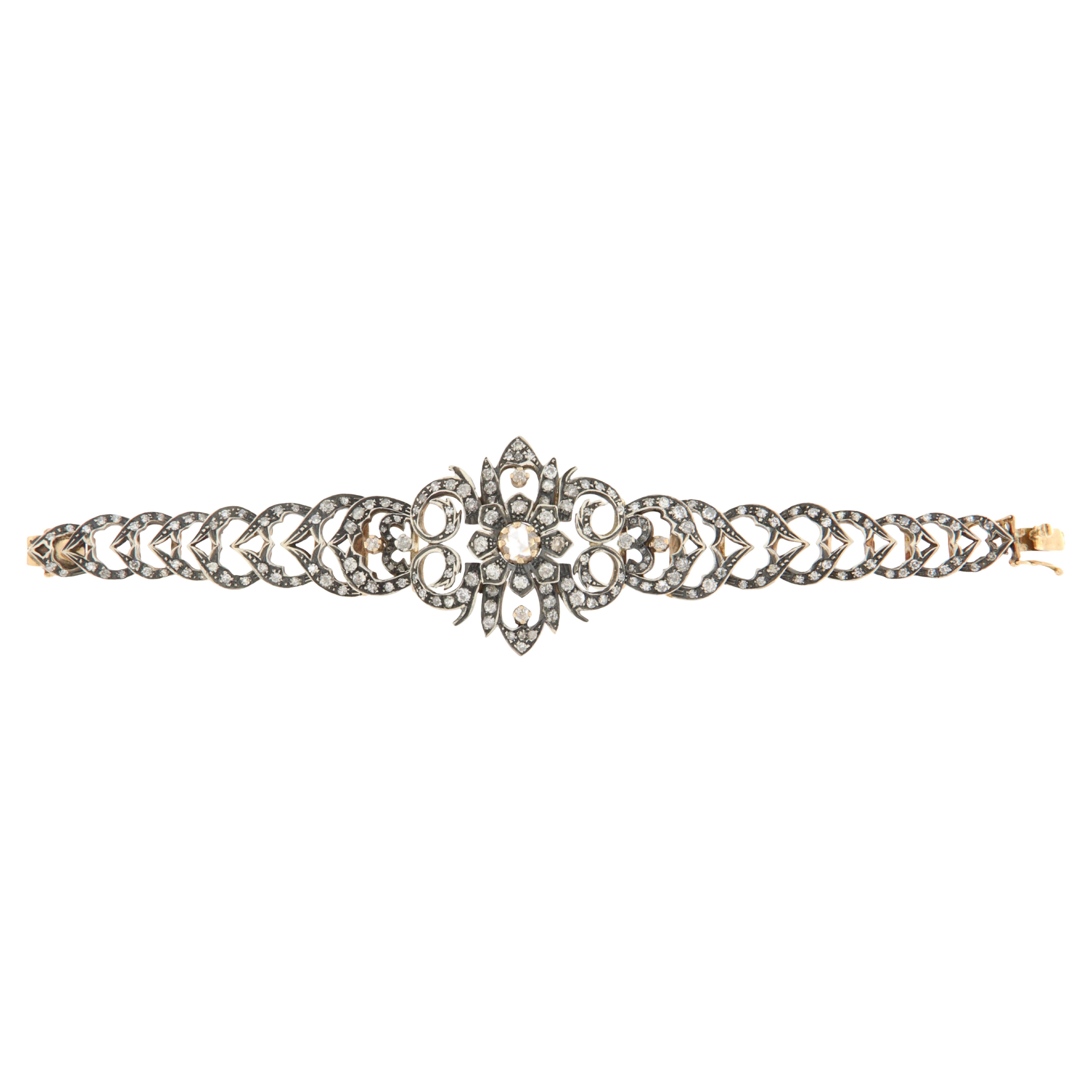 Brazalete de oro amarillo de 14 quilates con diamantes en venta