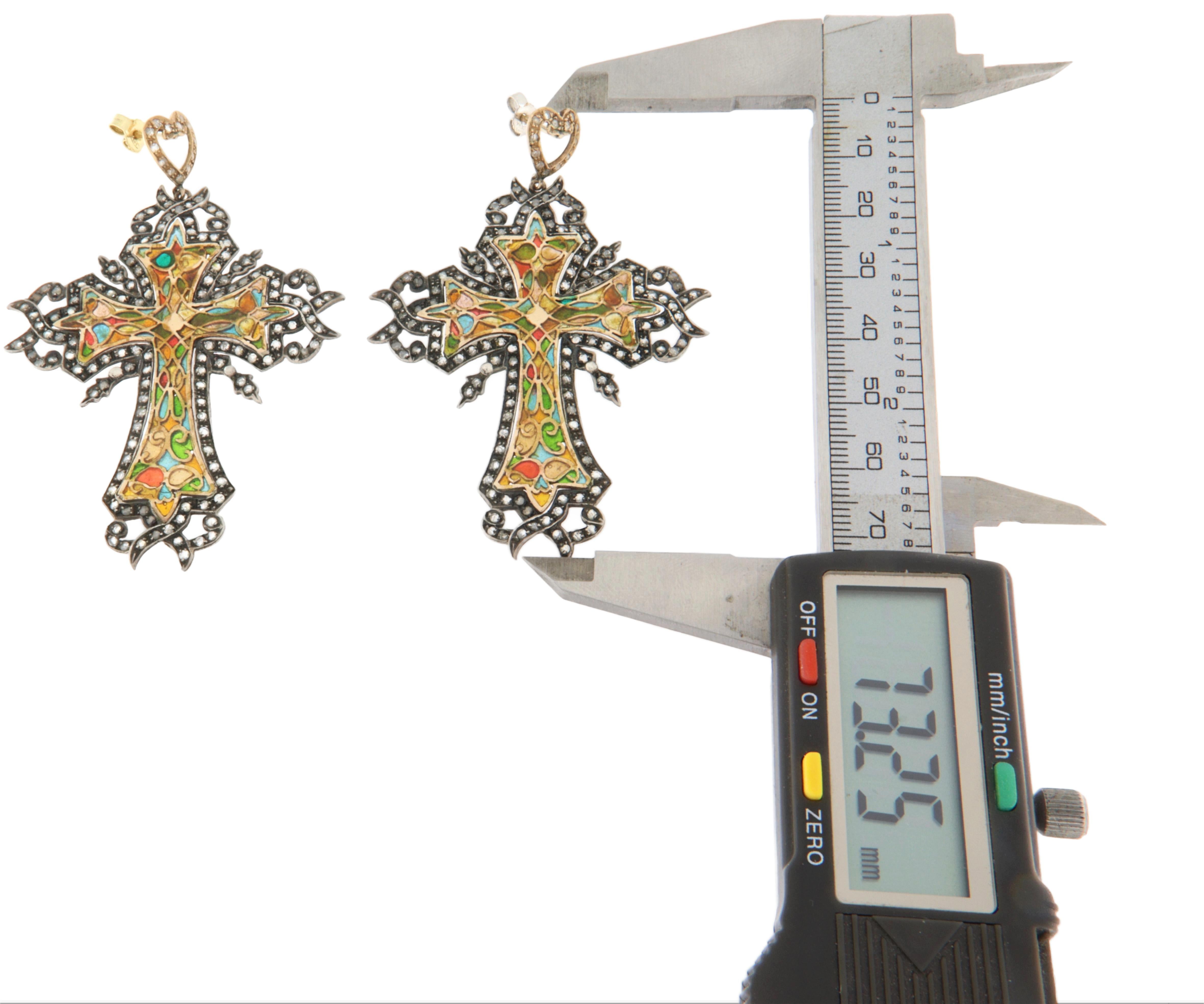 Diamanten 14 Karat Gelbgold Tropfen Kreuz Ohrringe im Zustand „Neu“ im Angebot in Marcianise, IT