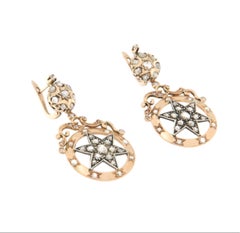Retro 14K Yellow Gold Natural Rose-Cut Diamond Drop Earrings, Italy