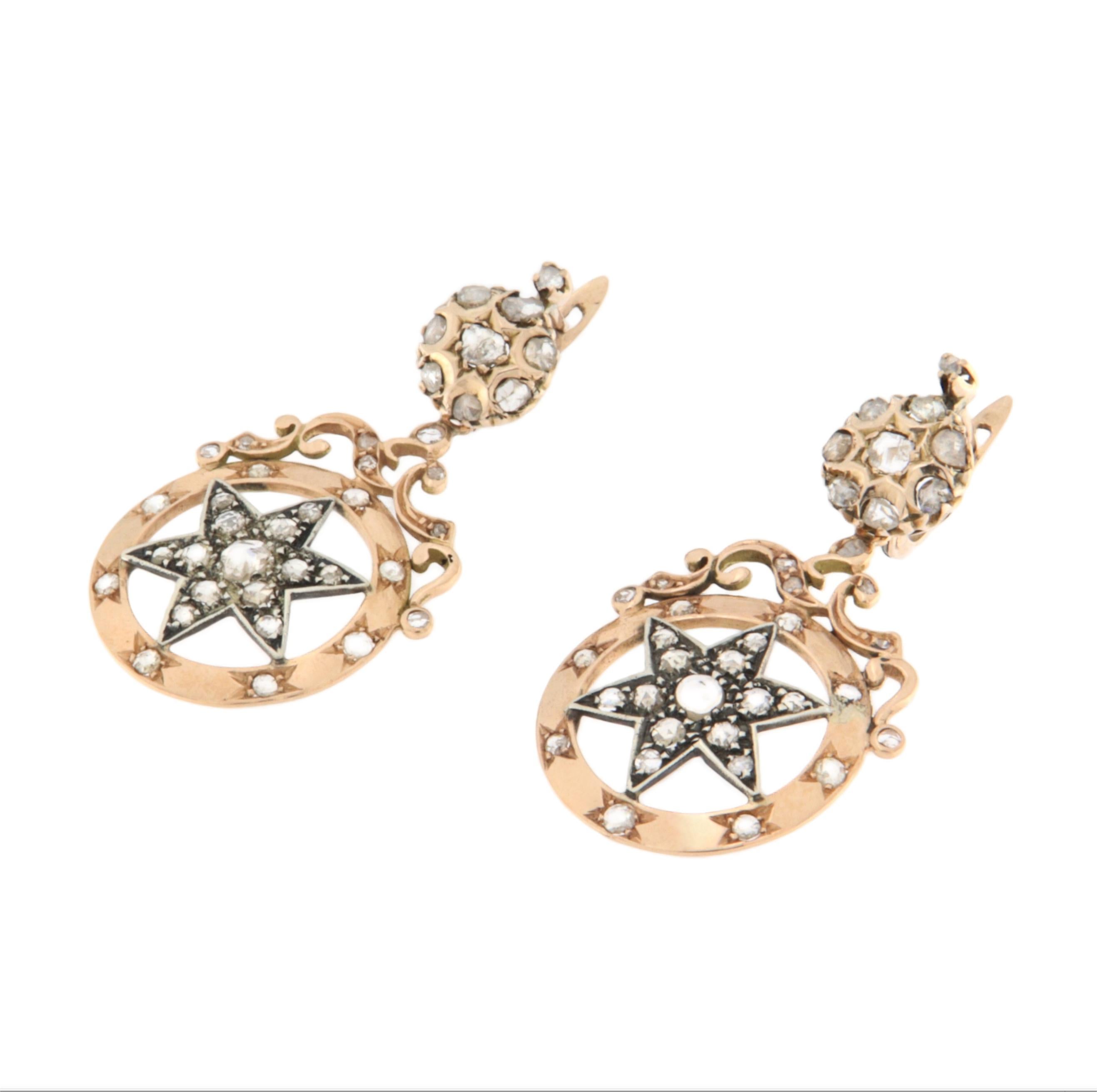 Artisan Diamonds 14 Karat Yellow Gold Drop Earrings For Sale