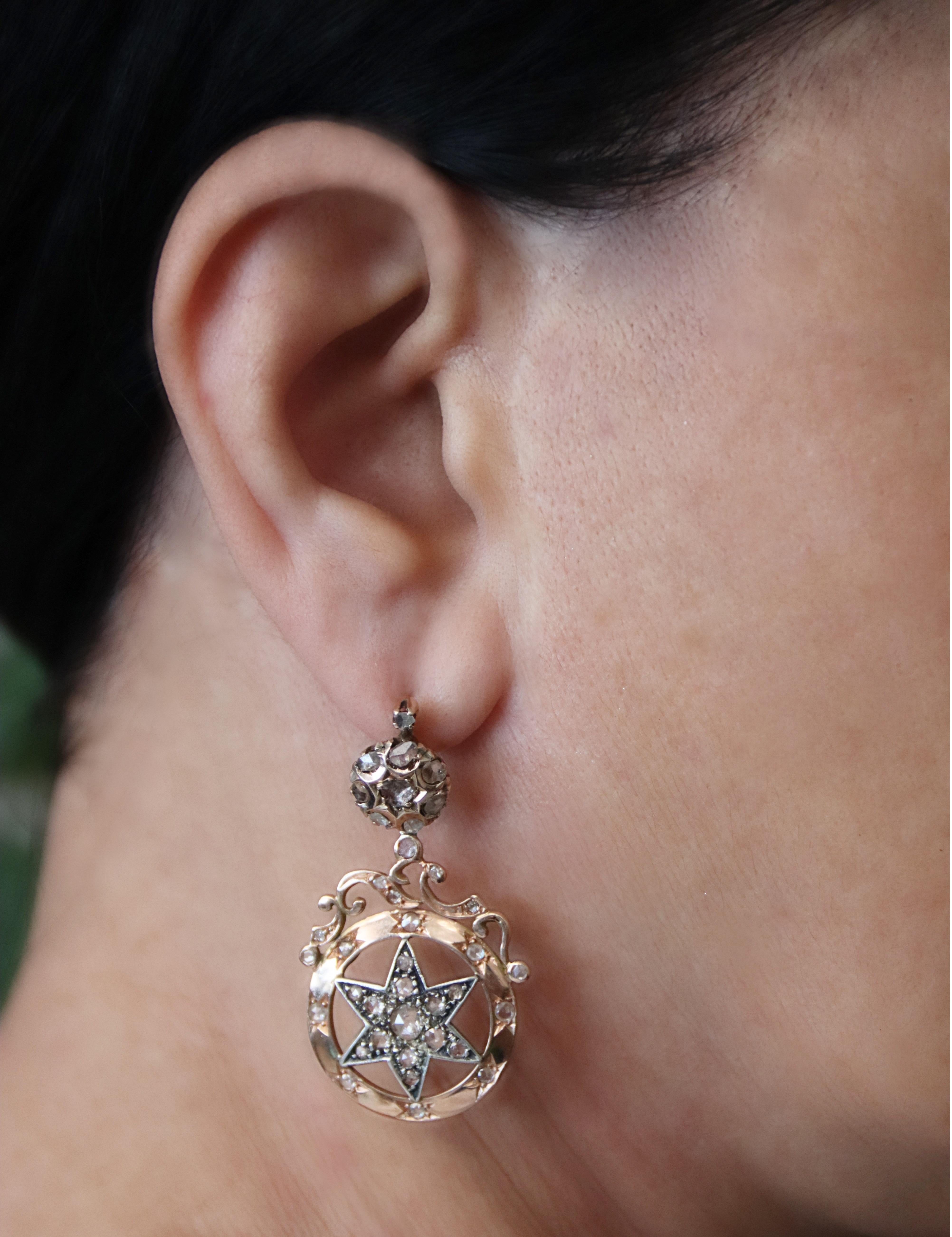 Women's Diamonds 14 Karat Yellow Gold Drop Earrings For Sale