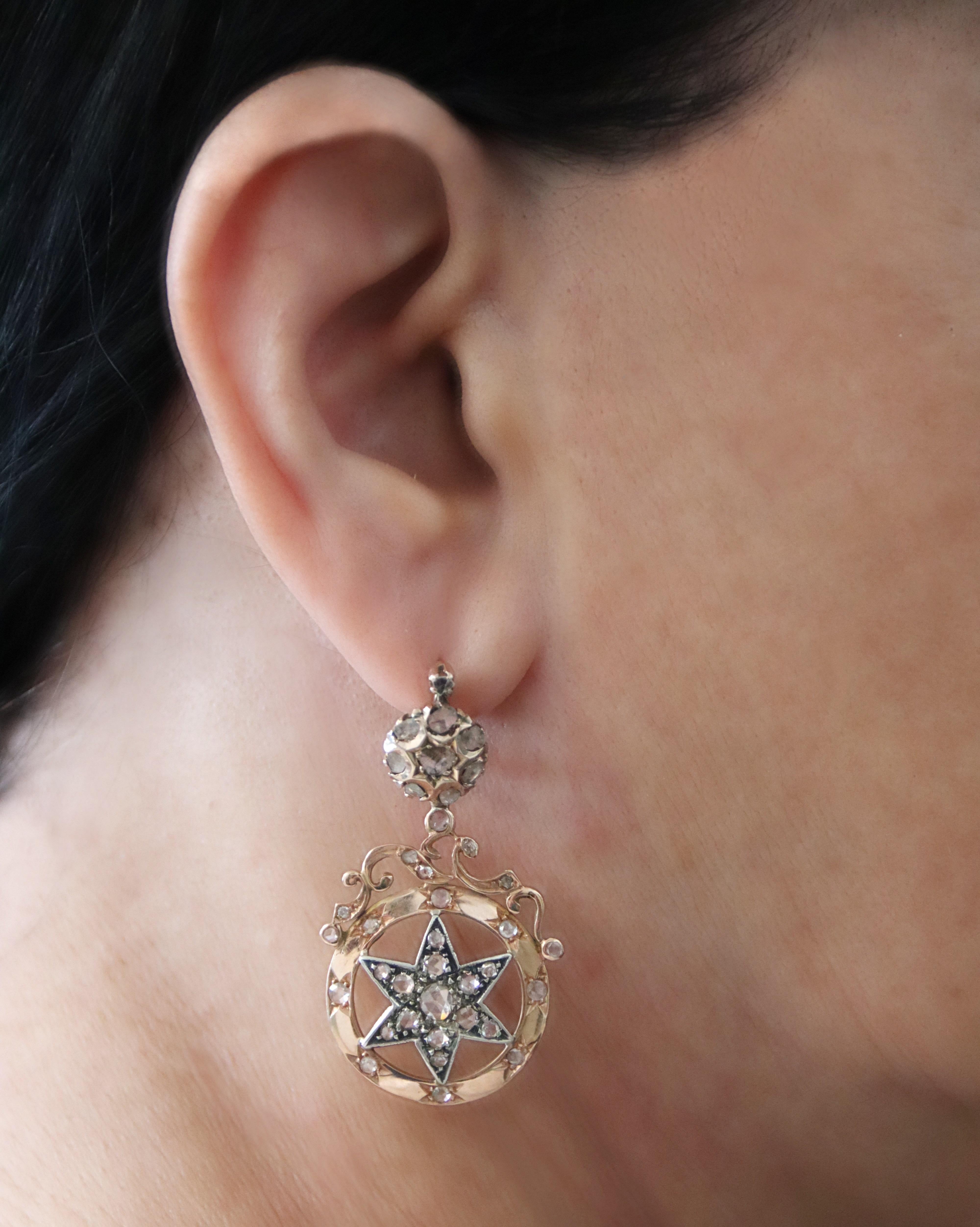 Diamonds 14 Karat Yellow Gold Drop Earrings For Sale 1