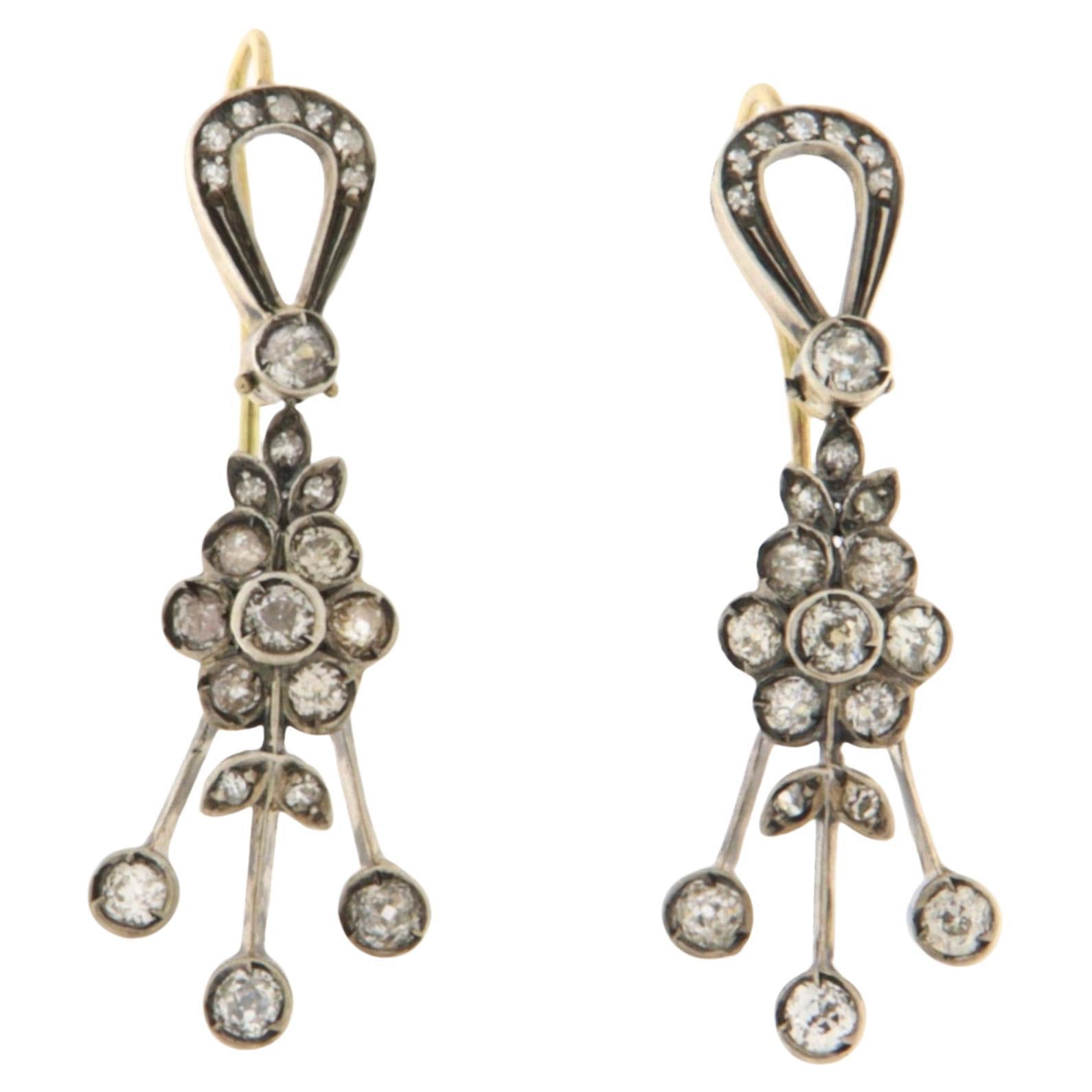 Diamanten 14 Karat Gelbgold Tropfenohrringe mit Diamanten