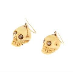 Diamonds 14 Karat Yellow Gold Skull Drop Earrings