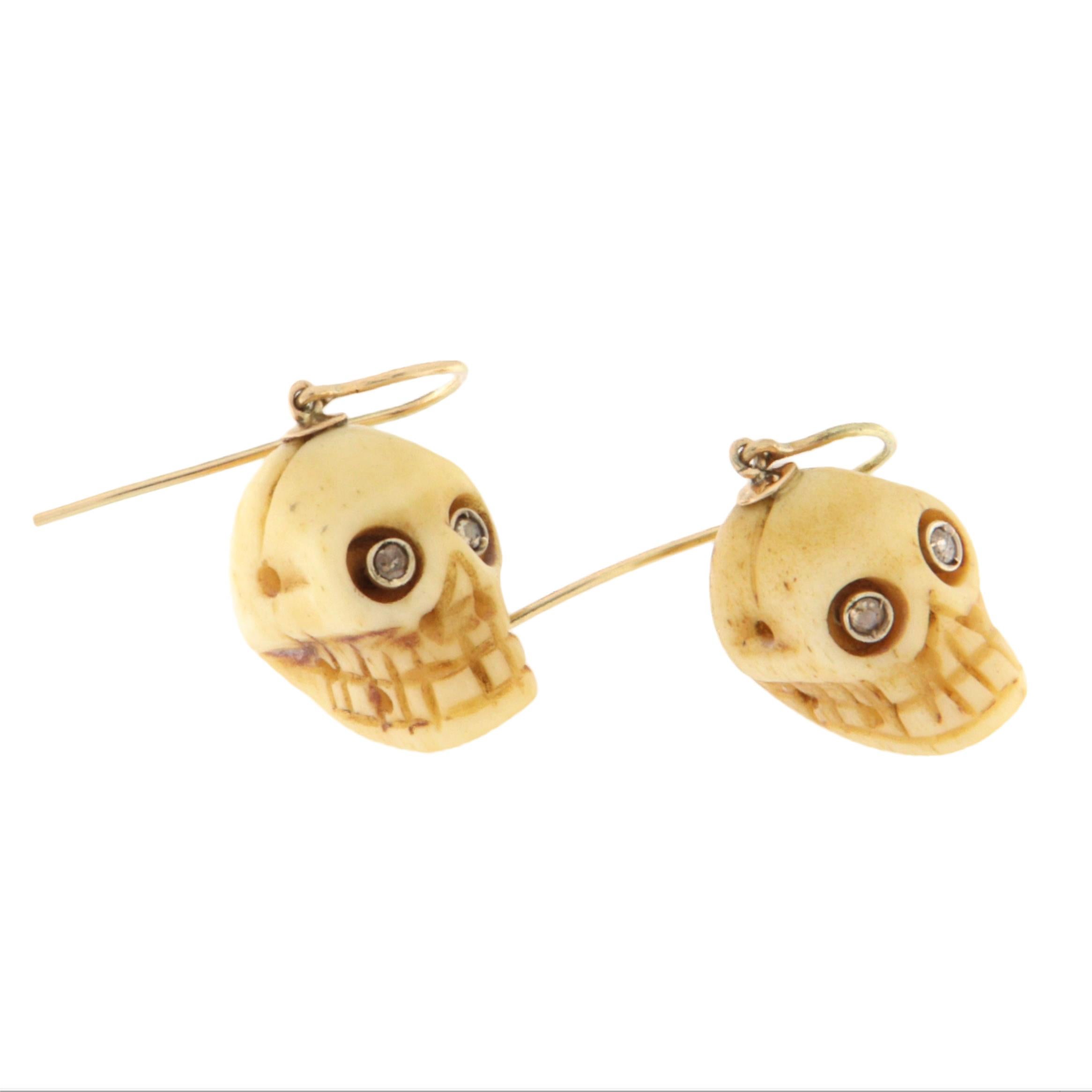 Diamanten 14 Karat Gelbgold Totenkopf-Ohrringe (Kunsthandwerker*in) im Angebot