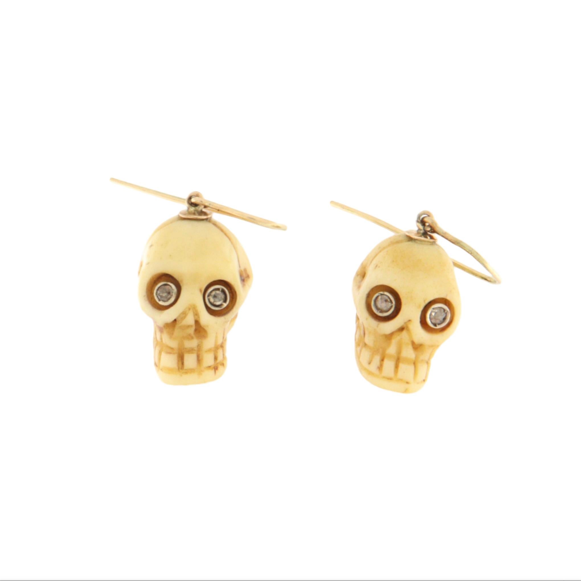 Diamanten 14 Karat Gelbgold Totenkopf-Ohrringe im Zustand „Neu“ im Angebot in Marcianise, IT