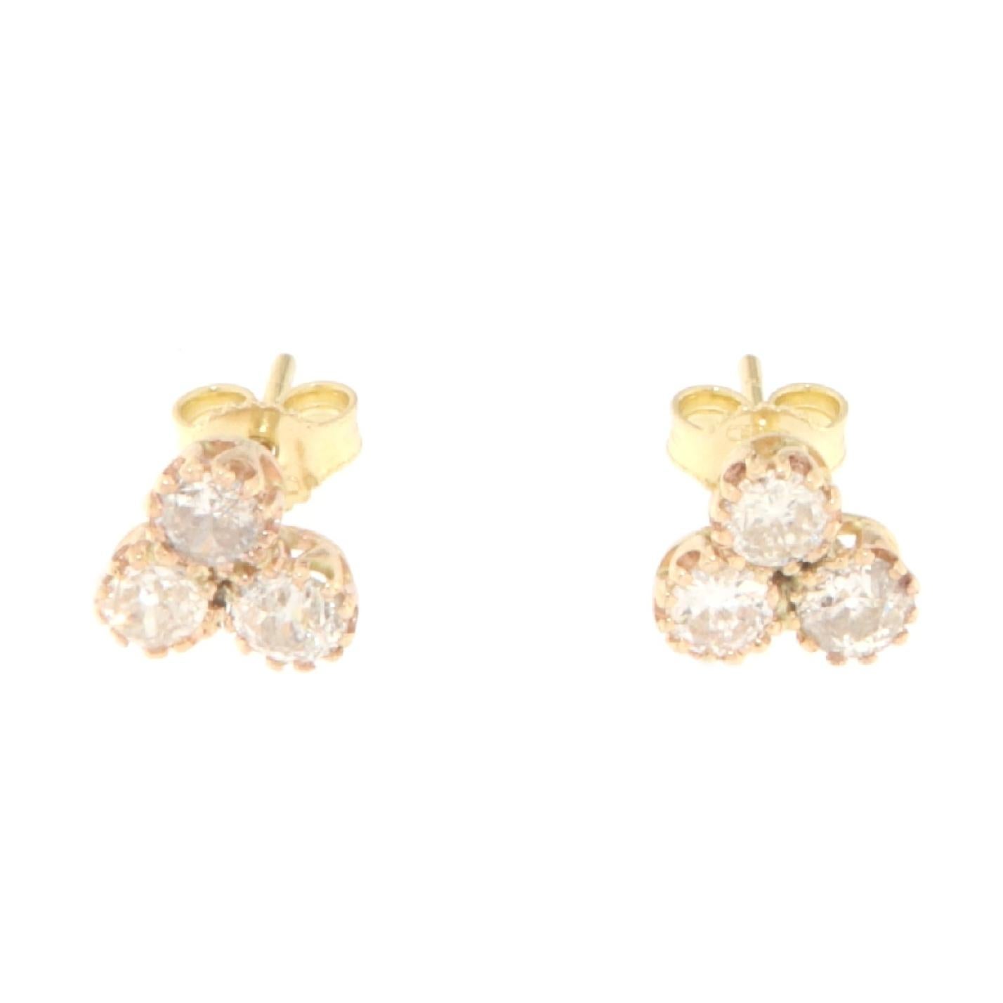 Diamonds 14 Karat Yellow Gold Stud Earrings In New Condition For Sale In Marcianise, IT
