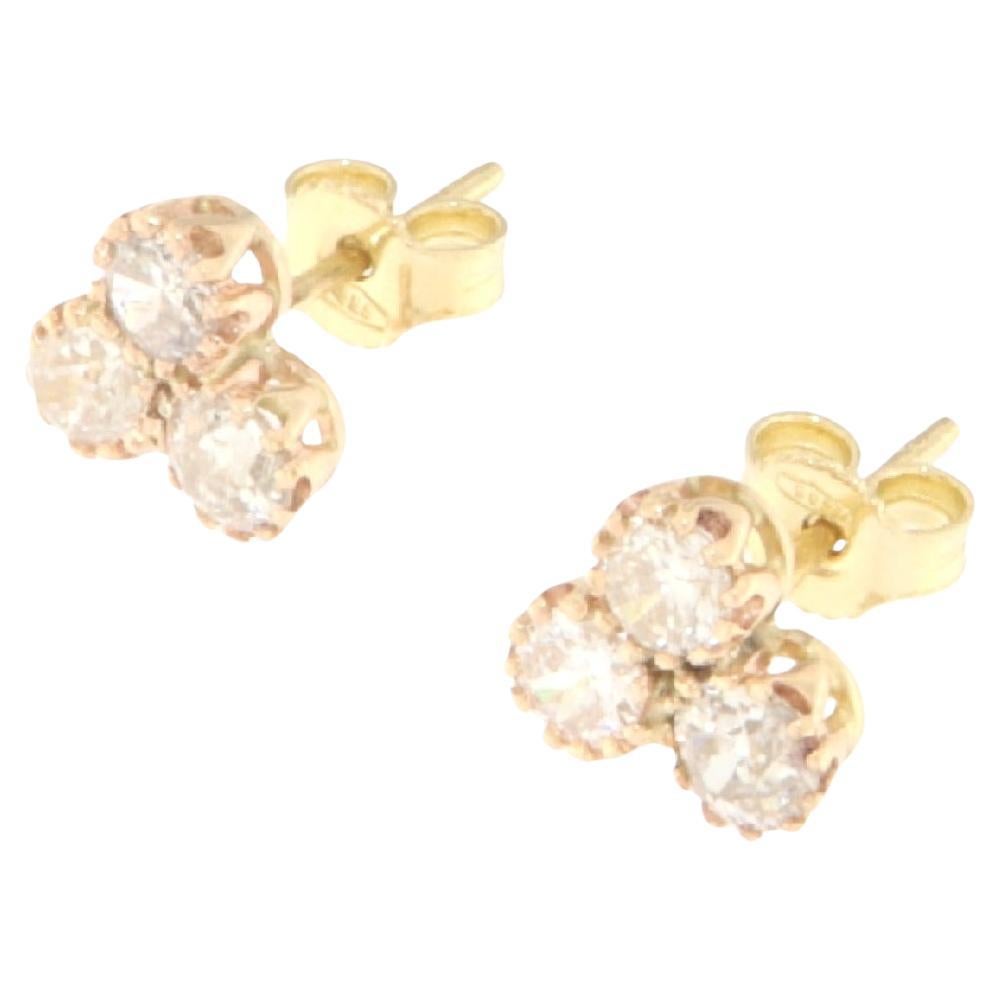 Diamonds 14 Karat Yellow Gold Stud Earrings For Sale