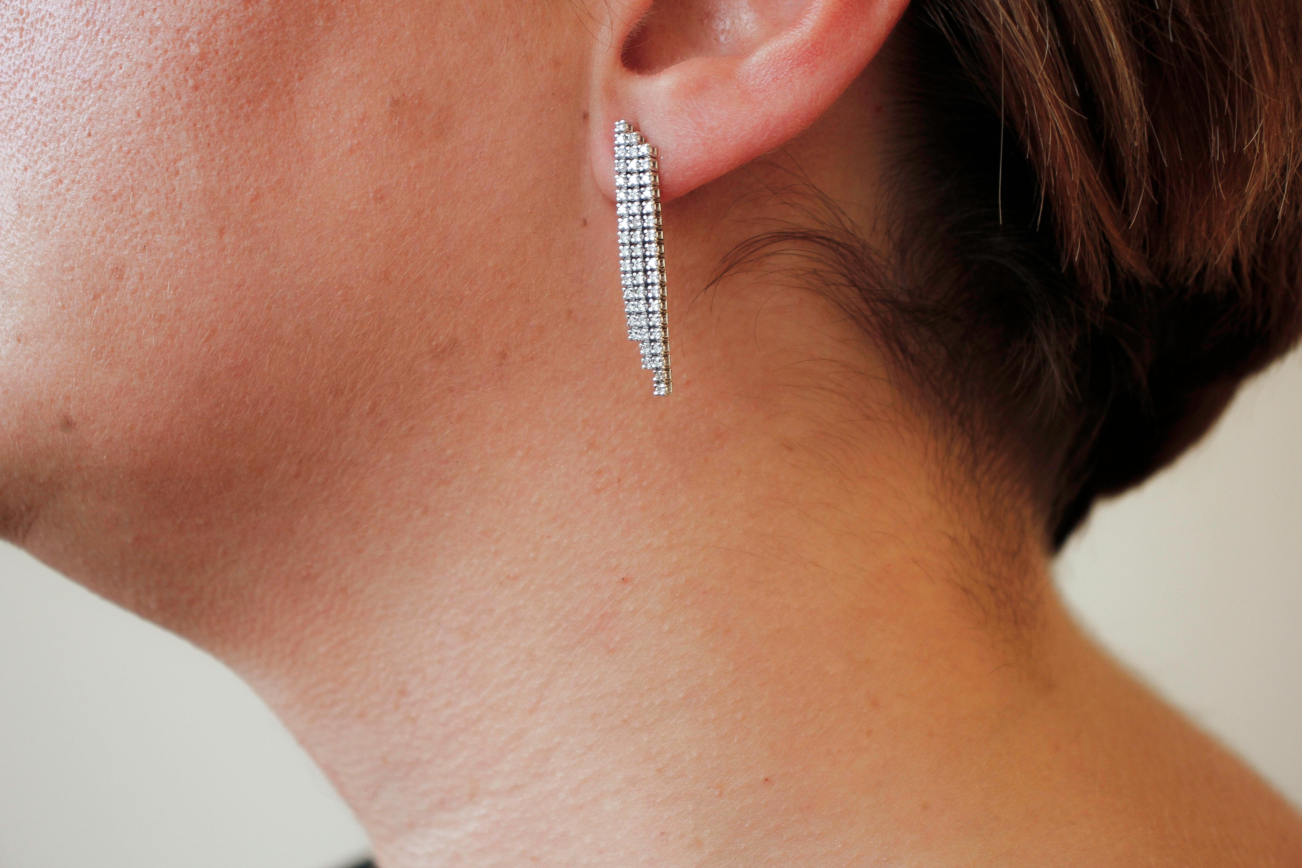 Women's Diamonds, 14 Karat White Gold Fashion Drop Earrings