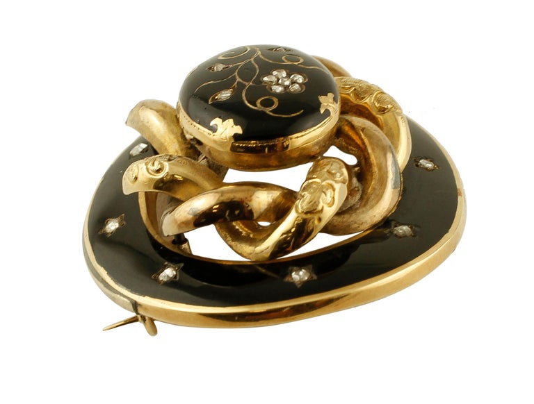 Diamonds, 14 Karat Yellow Gold and Enamel Gold, Retro Brooch For Sale ...
