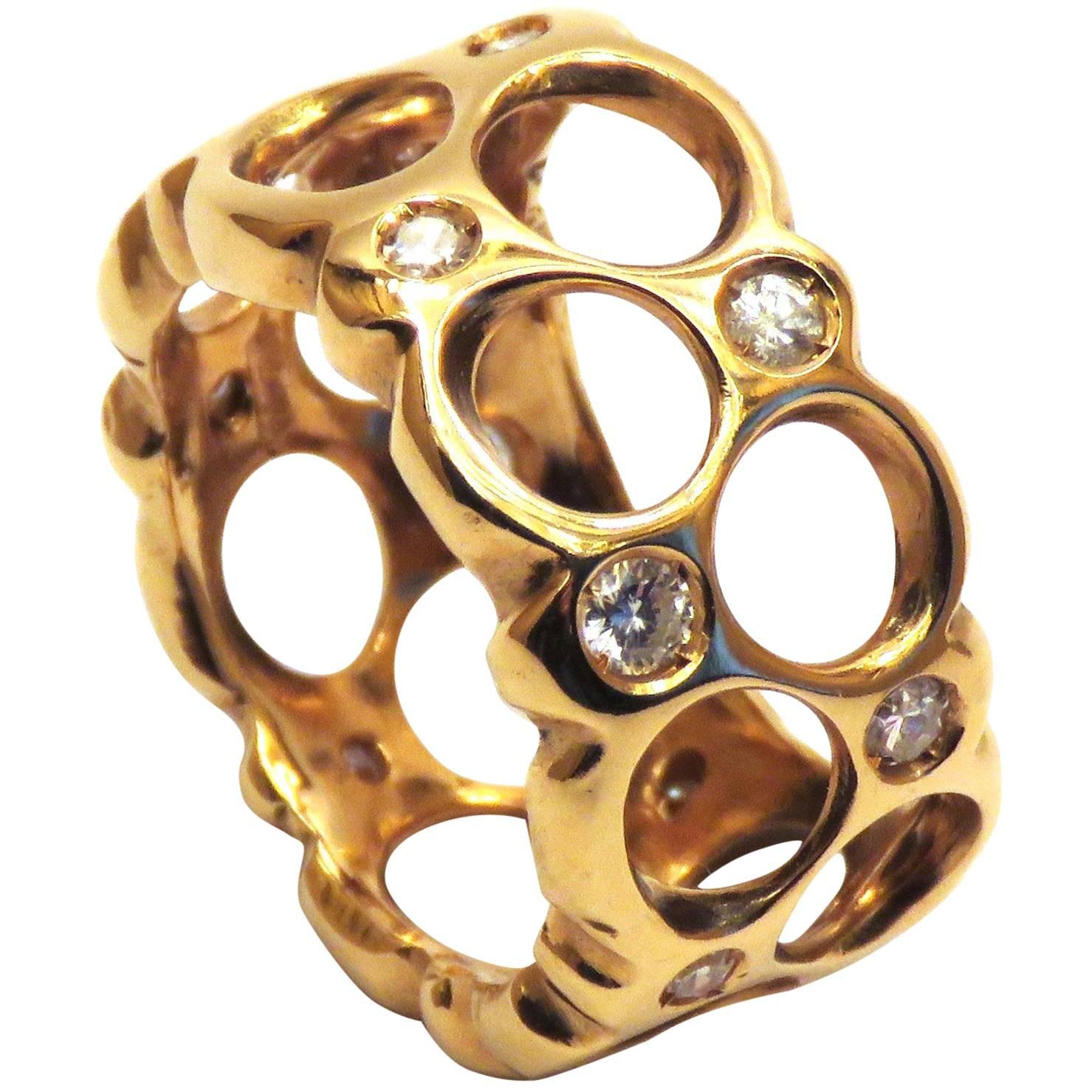 Bague jonc en or rose 18 carats et diamants, fabriquée à la main en Italie par Botta Gioielli