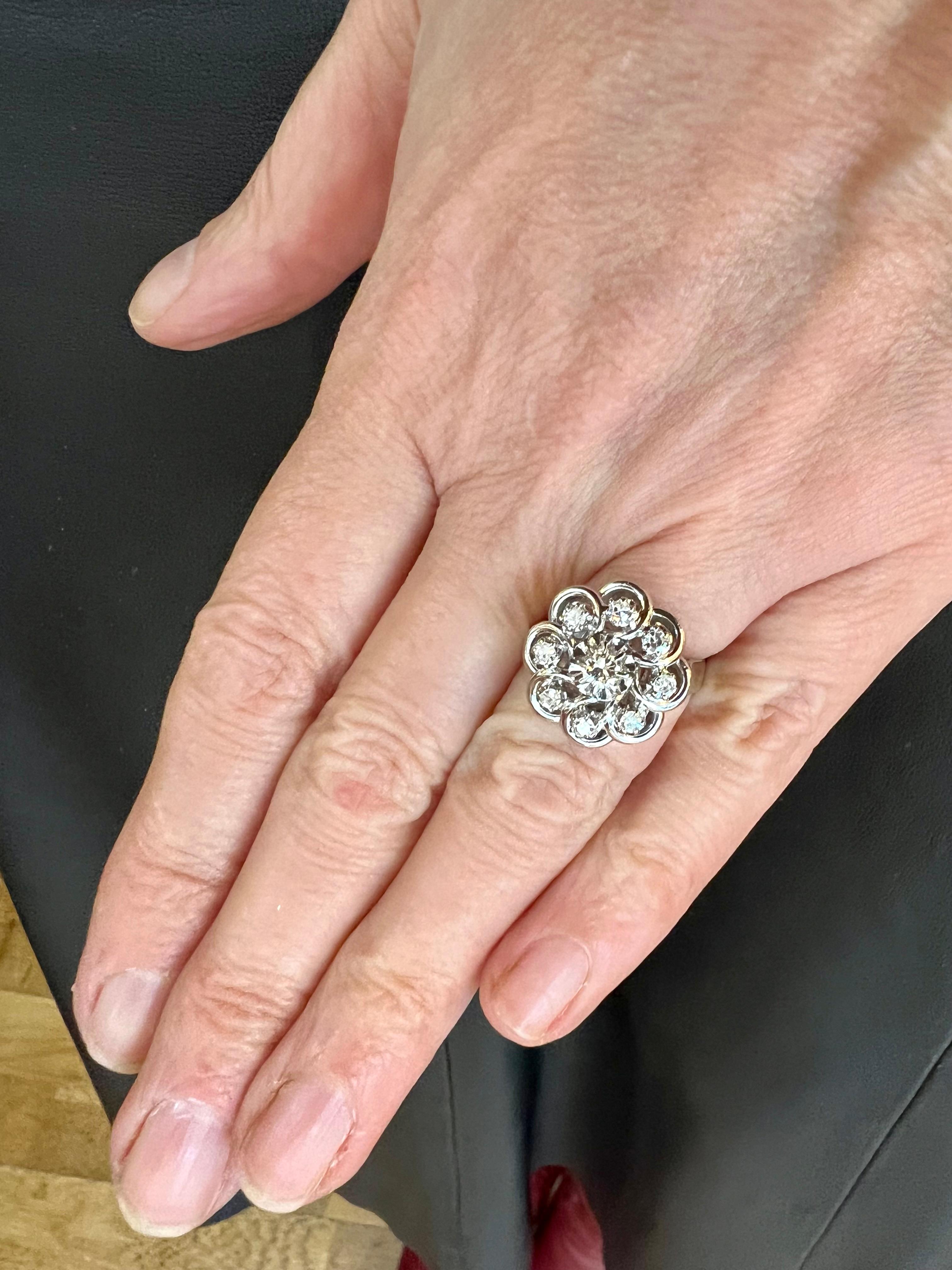 Brilliant Cut Diamonds 18 Carat White Gold Daisy Ring For Sale